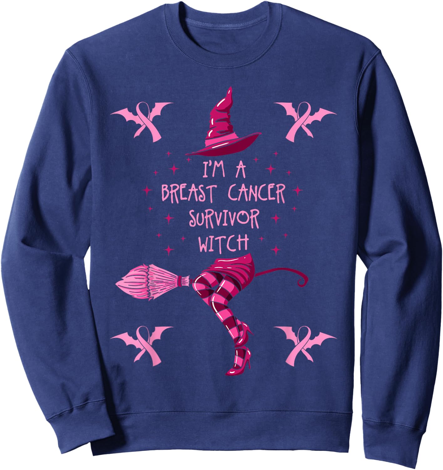 Breast Cancer Halloween Party Witch Pink Ribbon Survivor Sweatshirt - Sweatshirt | Navy