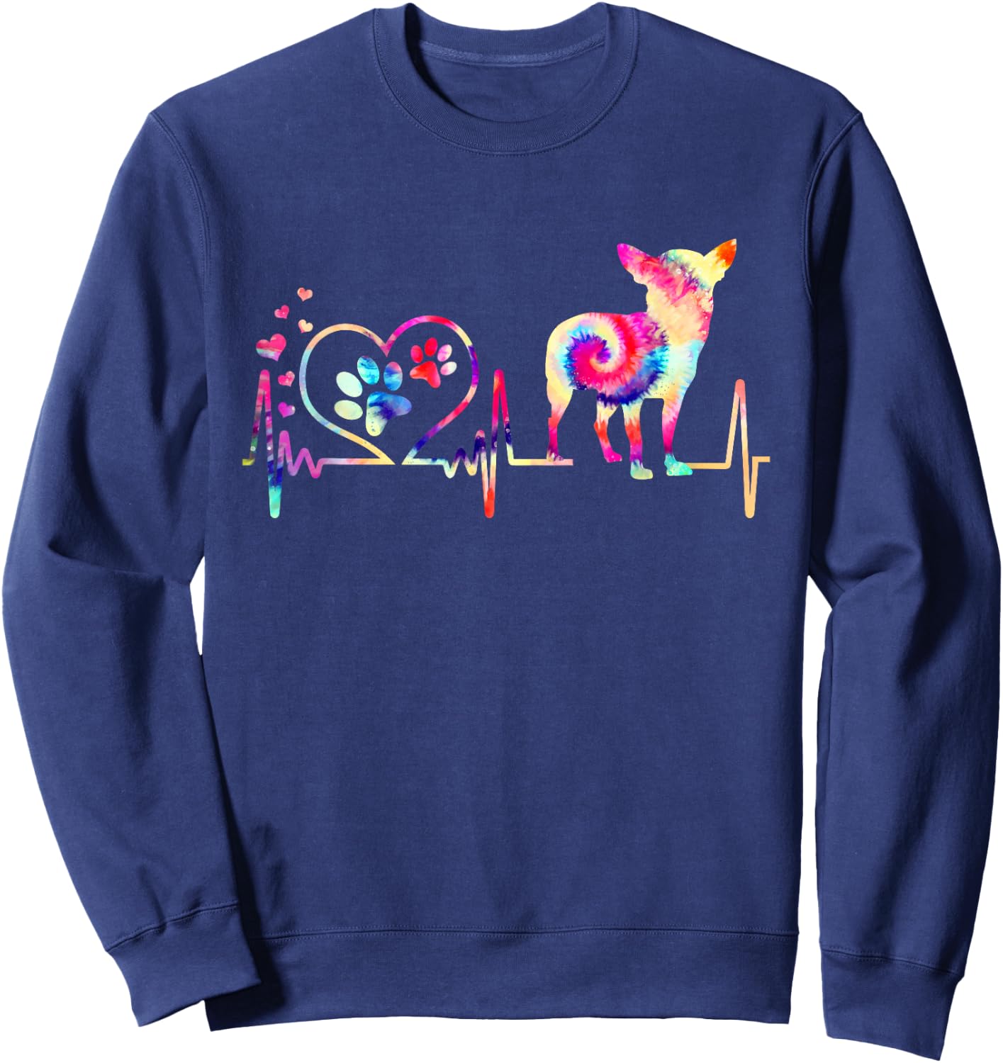 Chihuahua Dog Tie Dye Heart Beat Puppy Dog Lover Sweatshirt - Sweatshirt | Navy
