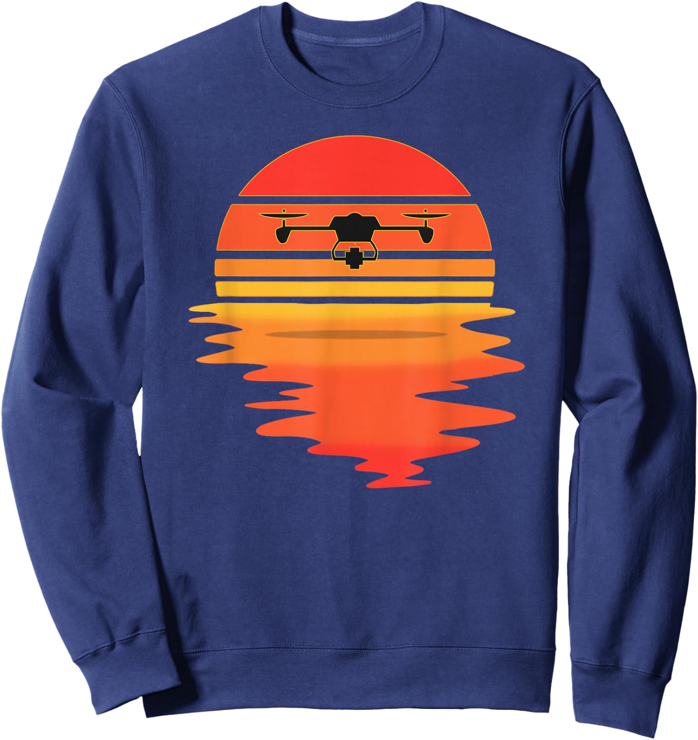 Retro Drone Pilot - Vintage Sunset Aviator Flying Quadcopter Sweatshirt - Sweatshirt | Navy