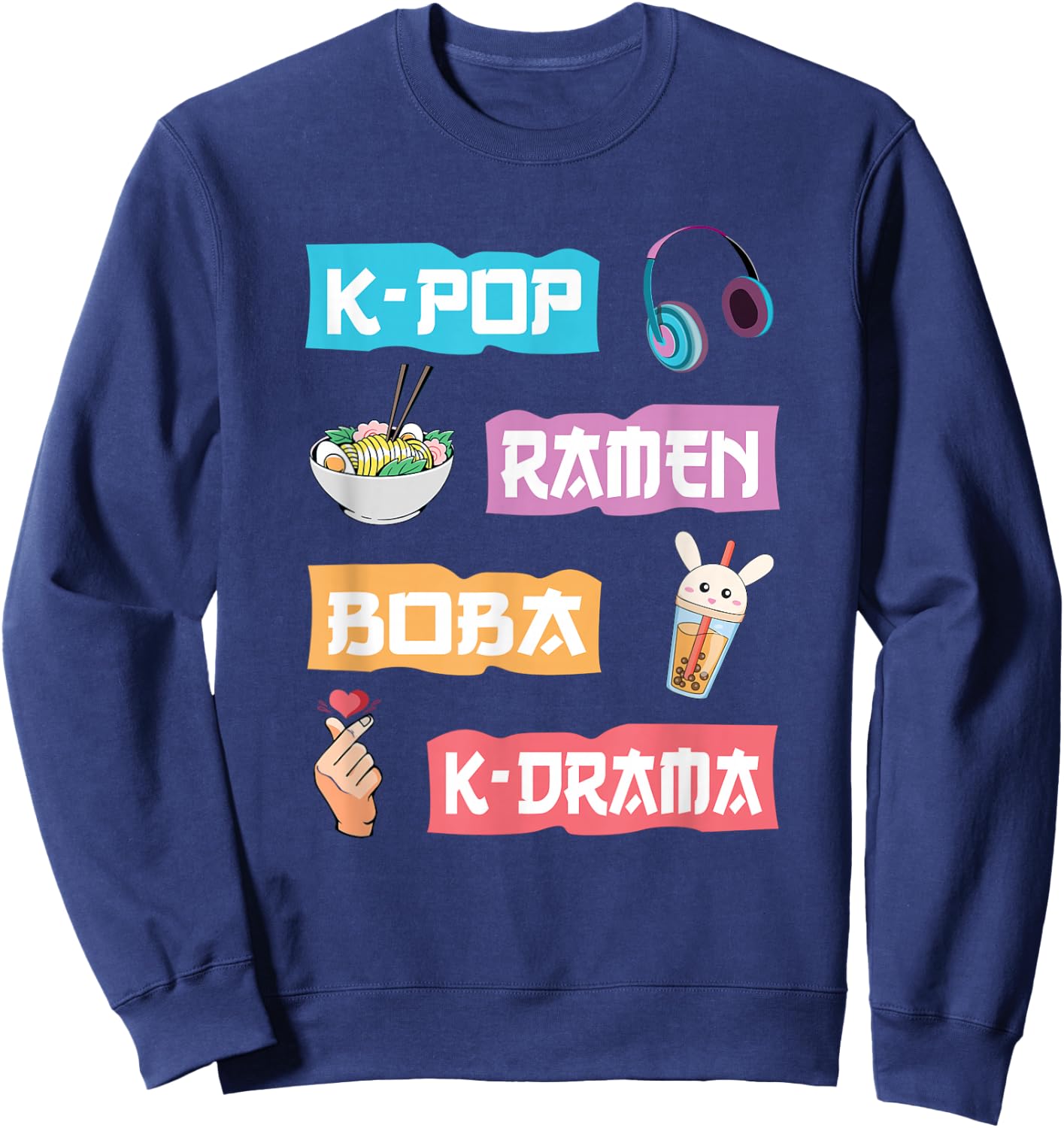 K-Pop Ramen Boba K-Drama - Cute Anime Ramen Small Sweatshirt - Sweatshirt | Navy