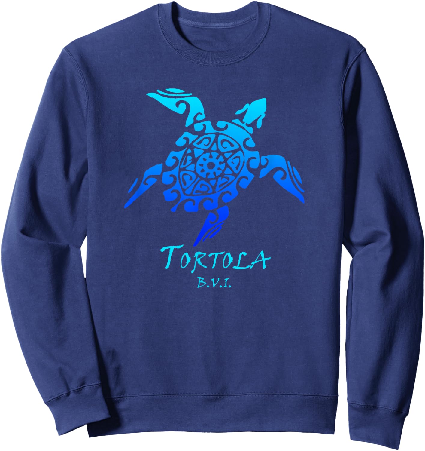 Tortola, BVI Vintage Retro Tribal Turtle Vacation Sweatshirt - Sweatshirt | Navy