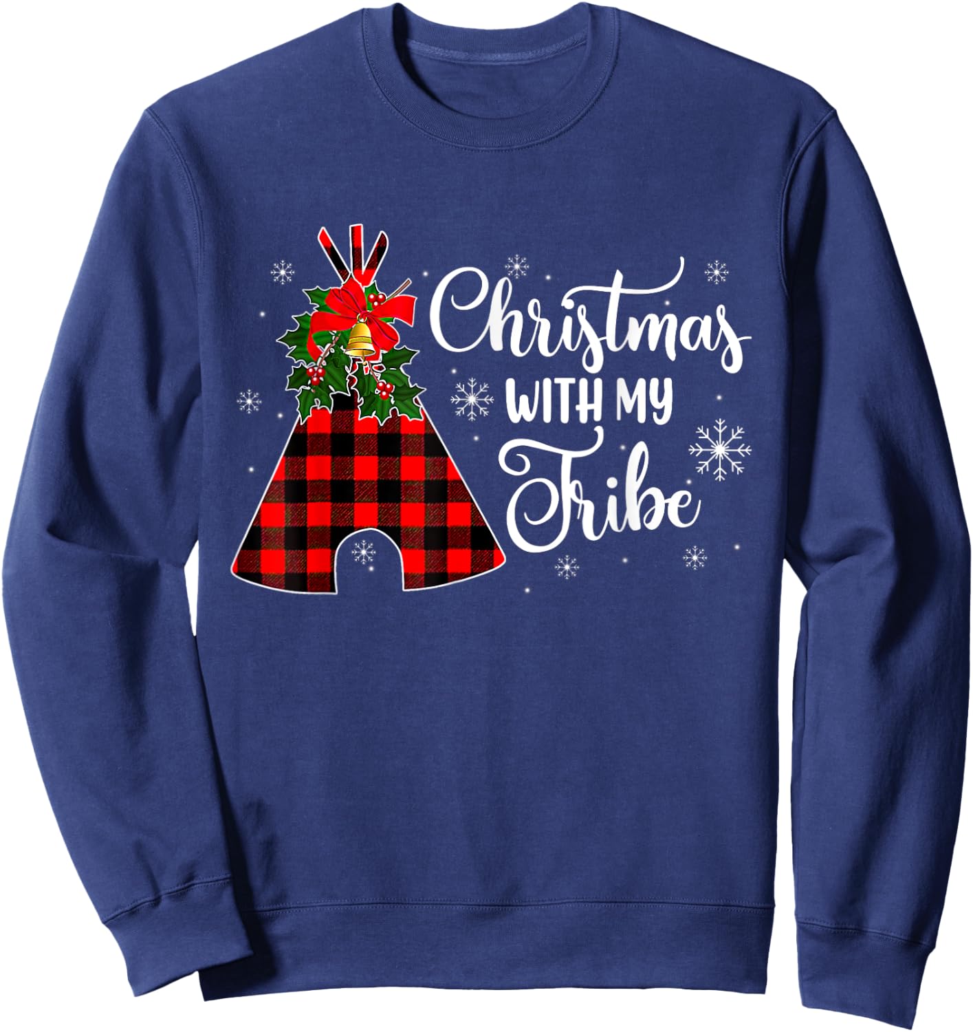 Christmas With My Tribe Buffalo Plaid Family Pajama Sweatshirt - Sweatshirt | Navy