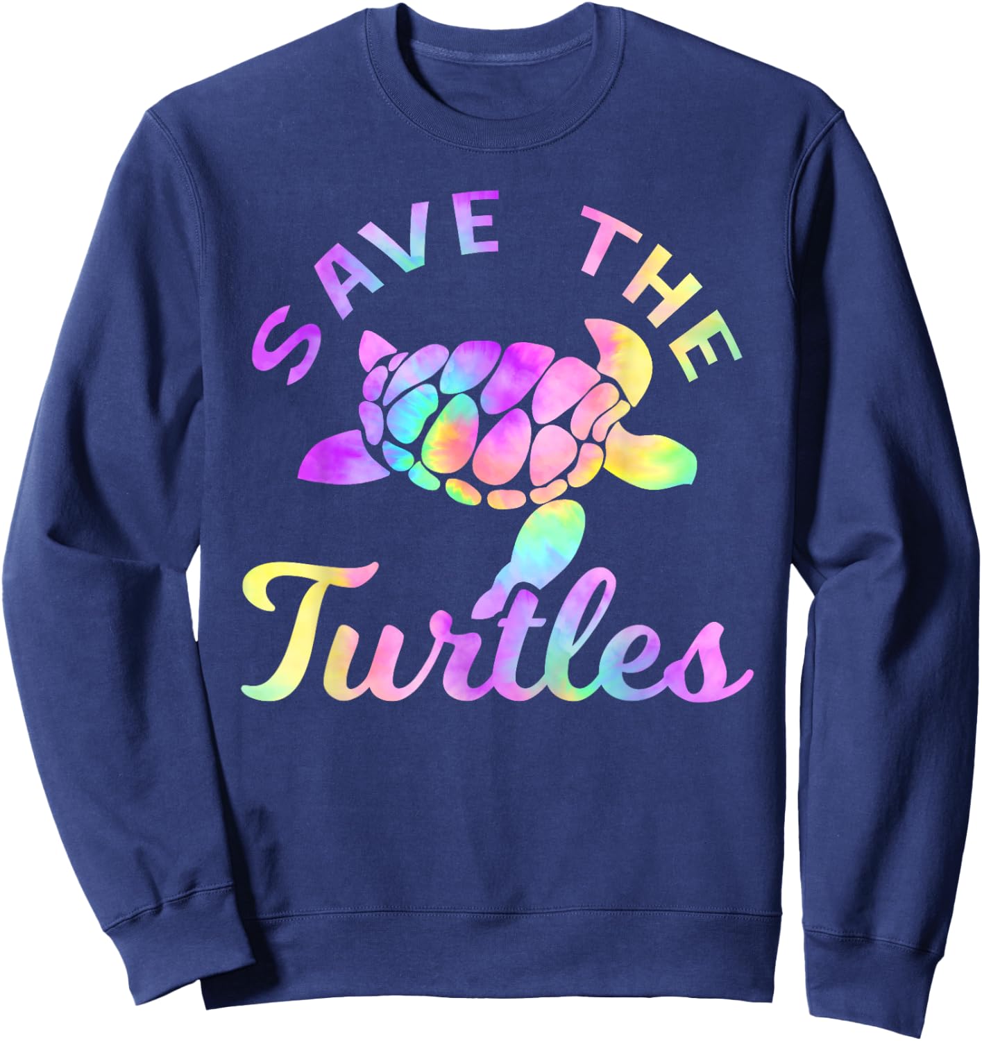 Save The Turtles Pastel Rainbow Tie Dye Turtle Sweatshirt - Sweatshirt | Navy
