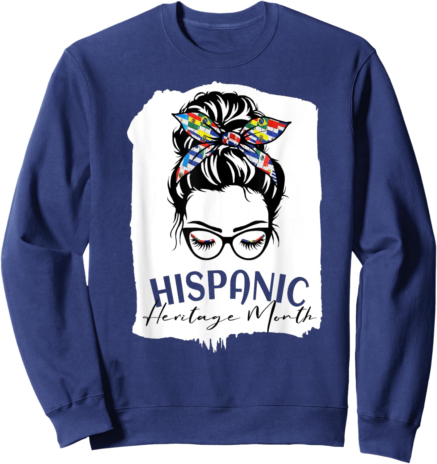 Red National Hispanic Heritage Month Latina Women Messy Bun Sweatshirt - Sweatshirt | Navy