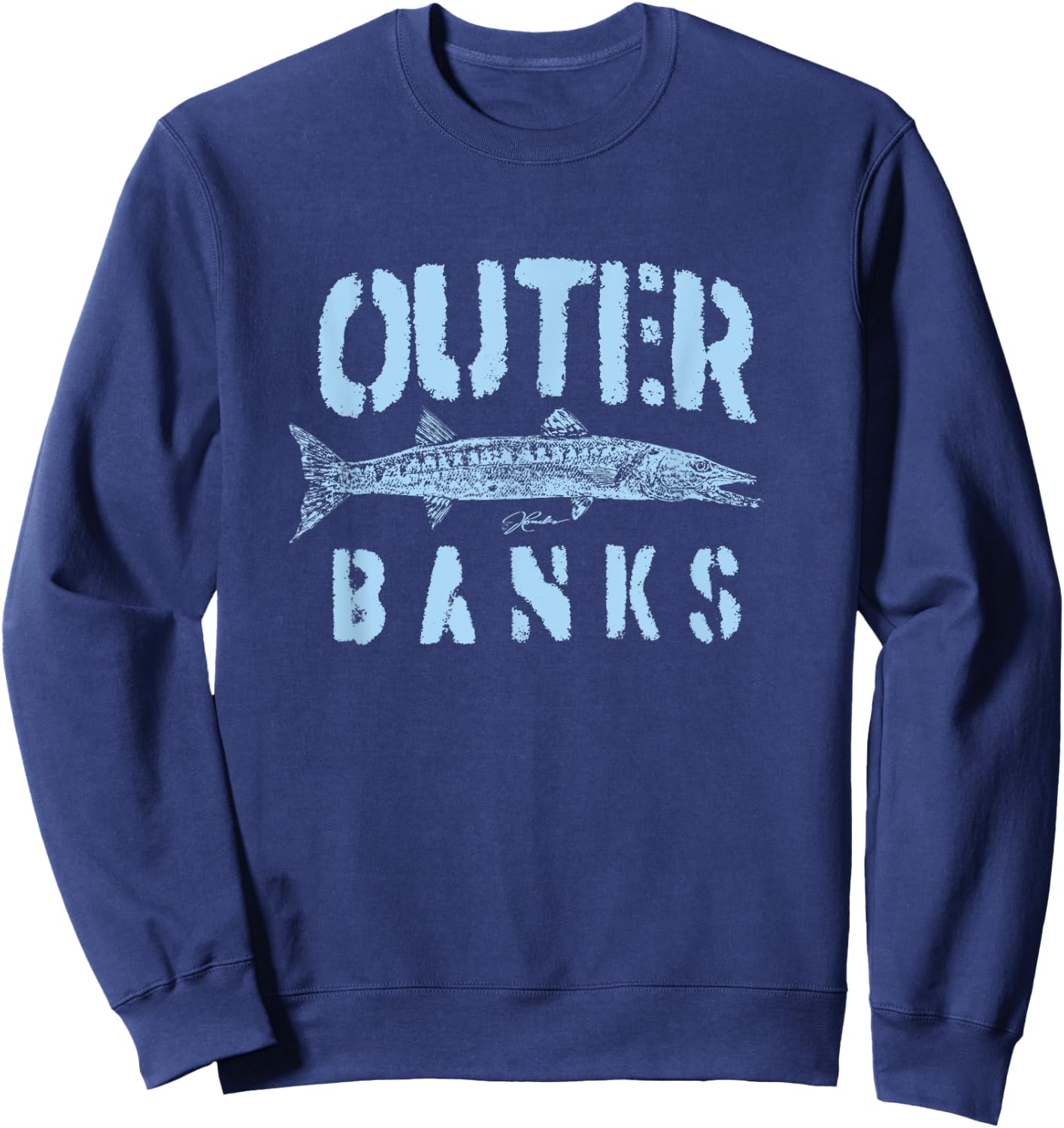 JCombs: Outer Banks, NC, Barracuda (Distressed) Sweatshirt - Sweatshirt | Navy