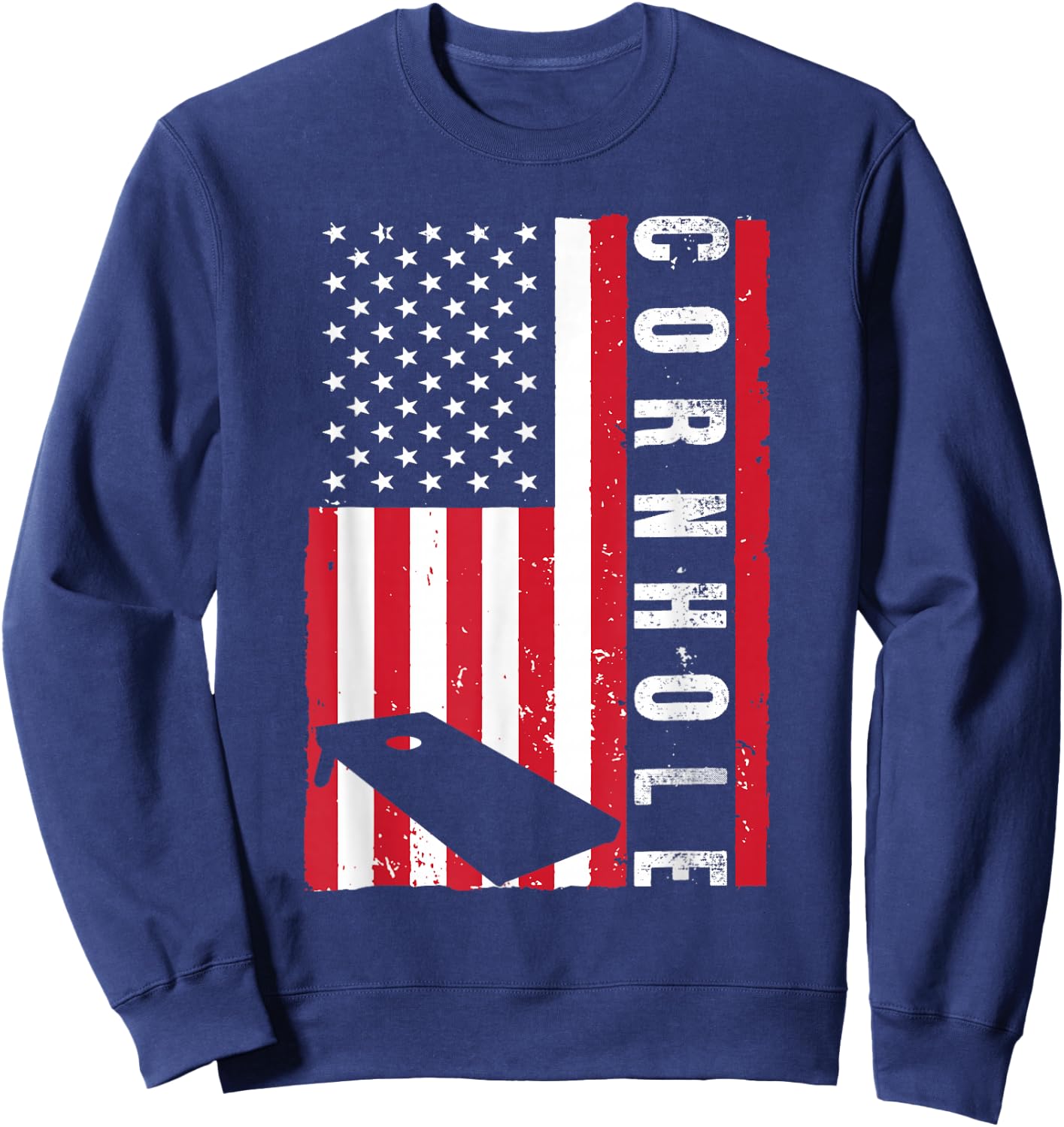 Cool Cornhole Art Men Women American Flag Corn Hole Player Sweatshirt - Sweatshirt | Navy