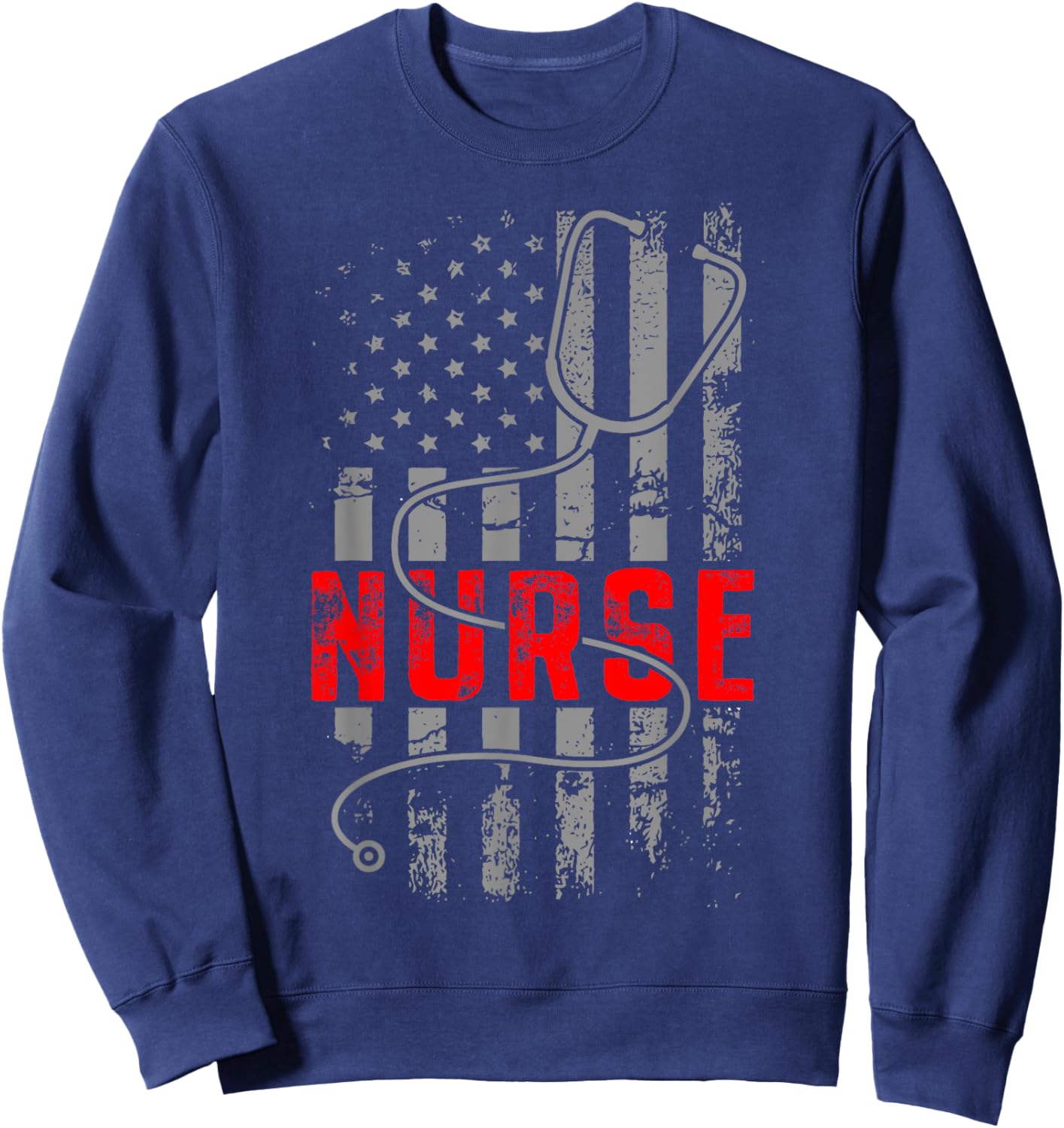 4th Of July USA Flag Patriotic Nurse Week Nurse Stethoscope Women Kids Men Sweatshirt - Sweatshirt | Navy