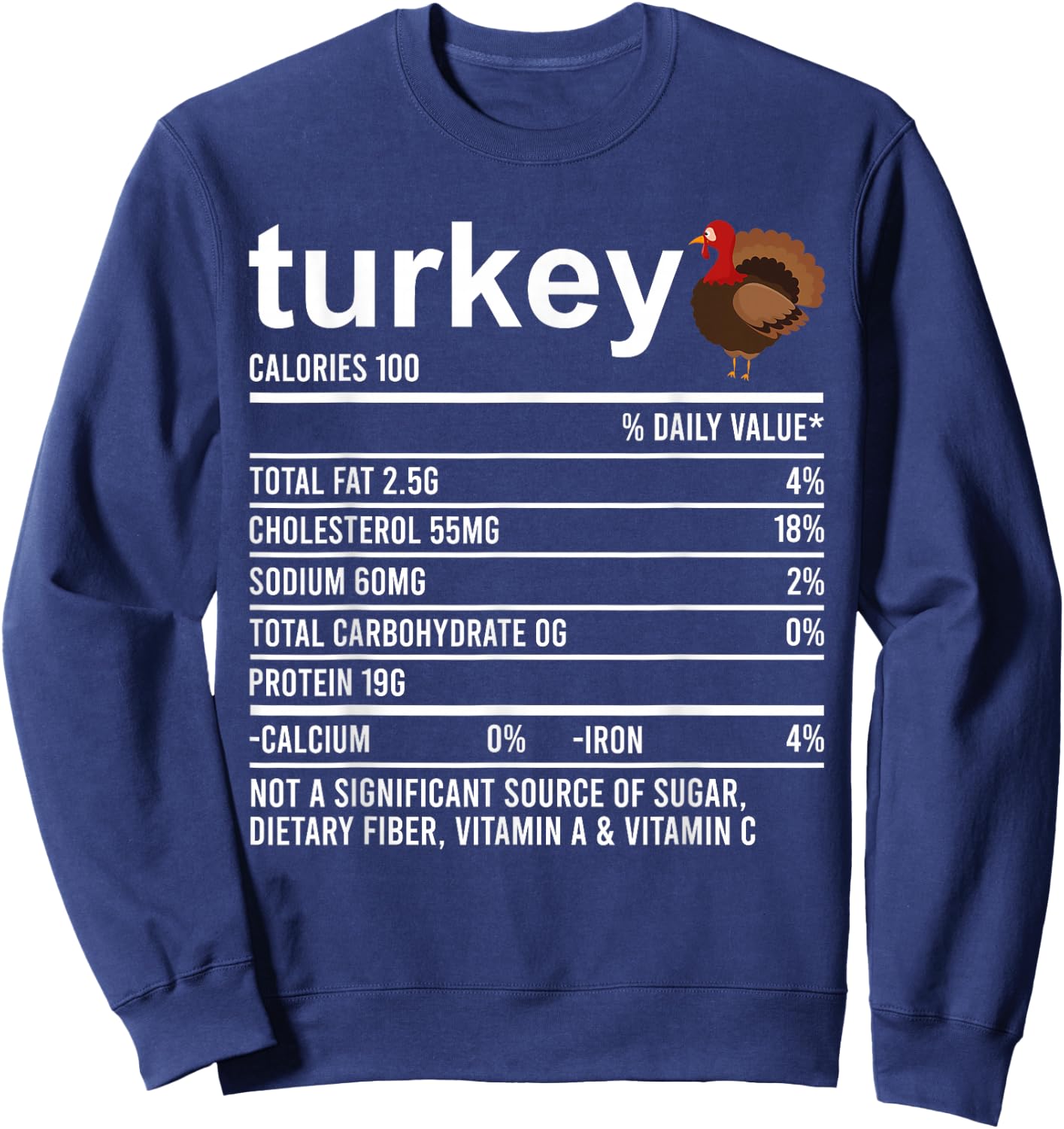 Thanksgiving Christmas Nutrition Shirt Clothing Co Funny Turkey Nutrition Fact Foodie Sweatshirt - Sweatshirt | Navy