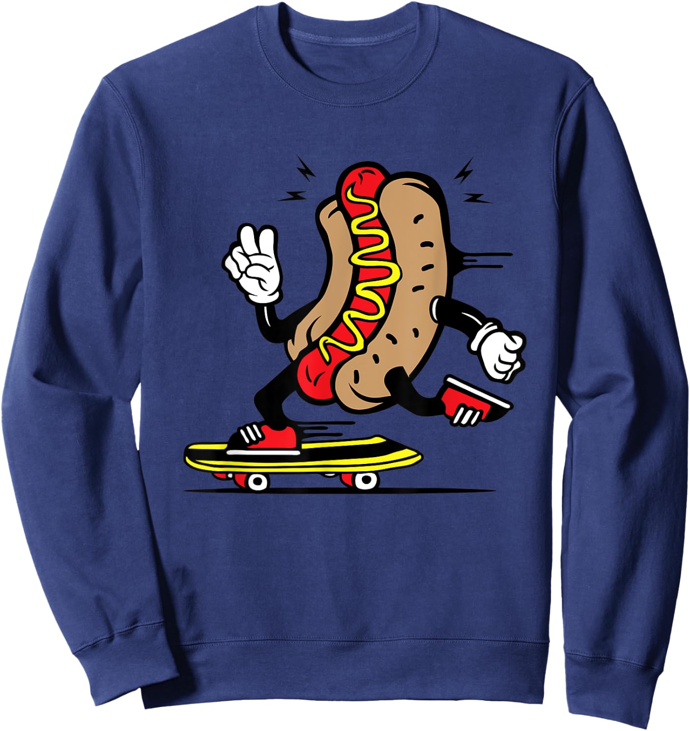 Hot Dog Bun Skateboarding Hotdog Skating Kawaii Skater Funny Women Kids Sweatshirt - Sweatshirt | Navy