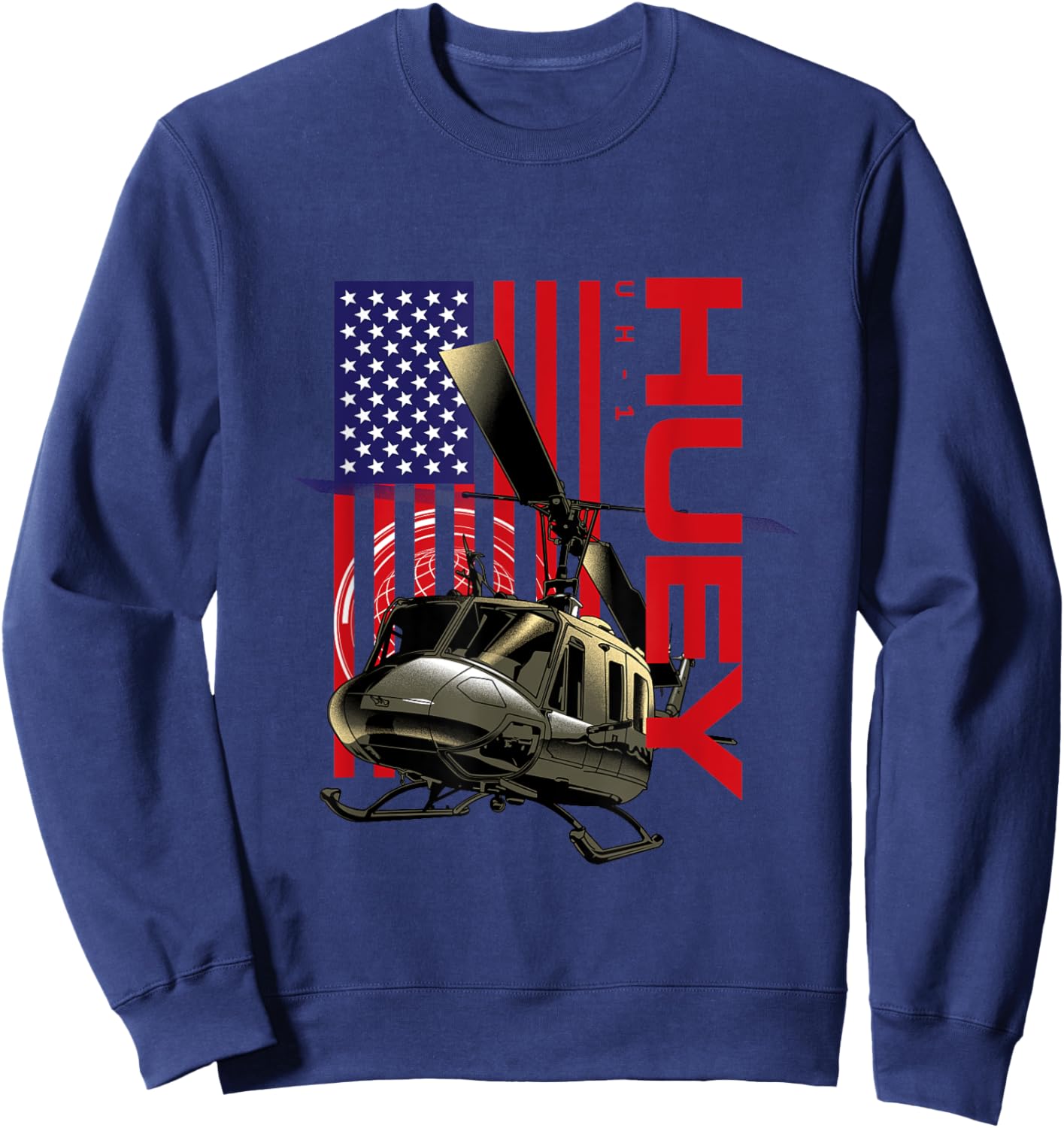 The Warbird Collection Huey Military Helicopter - Men's Black Classic Fit Short Sleeve Sweatshirt - Sweatshirt | Navy