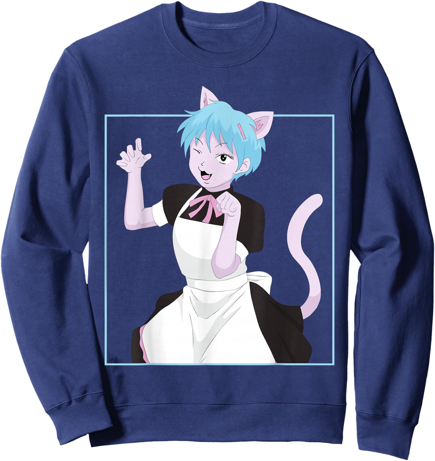 Femboy Neko Anime Boy Maid Crossdressing Pastel Aesthetic Sweatshirt - Sweatshirt | Navy