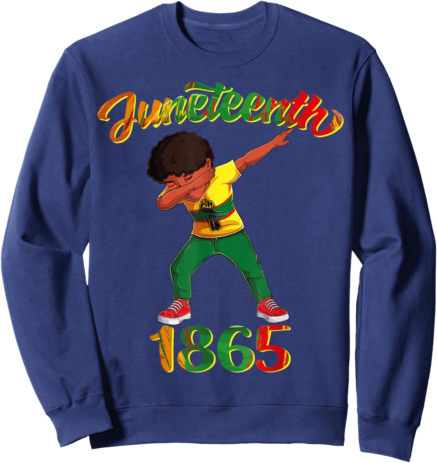 Juneteenth 1865 Dab Black Boy Brown Skin Afro American Boys Sweatshirt - Sweatshirt | Navy