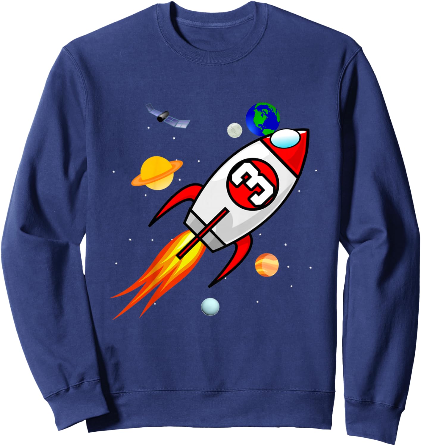 3 Year Old Spaceship Rocket Birthday Astronaut Girl Boy Gift Sweatshirt - Sweatshirt | Navy
