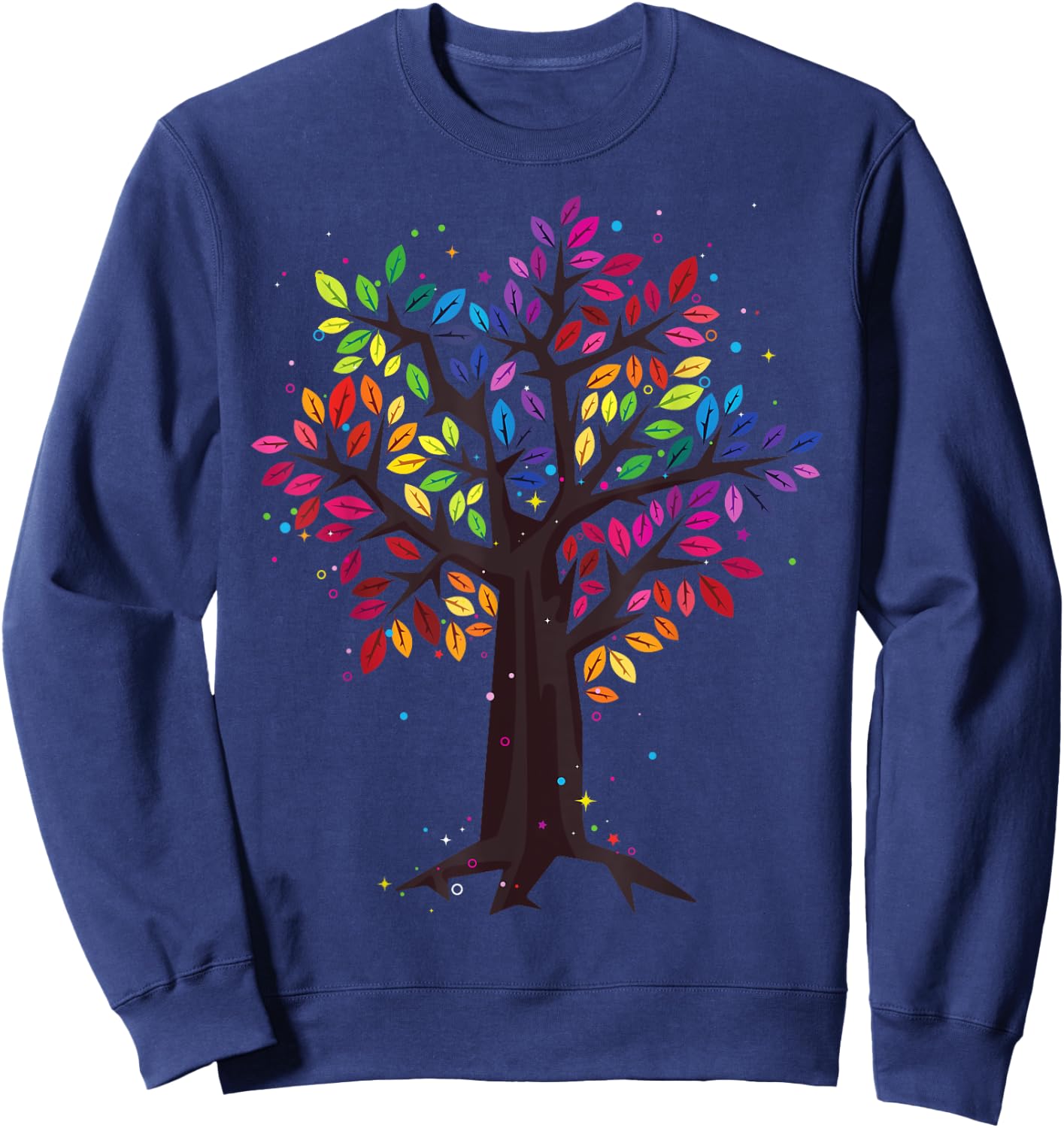 Rainbow Tree, Tree of Life, Colorful Leaf Rainbow Leaf Sweatshirt - Sweatshirt | Navy