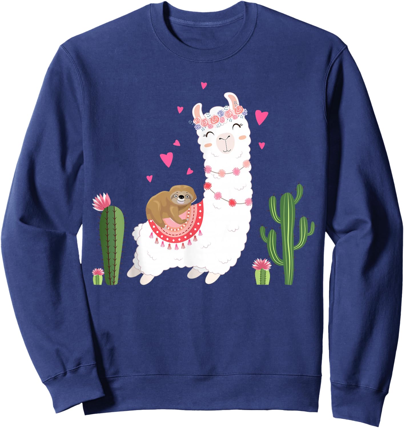 Cute Sloth Riding Llama Shirt Heart Valentines Day Sweatshirt - Sweatshirt | Navy