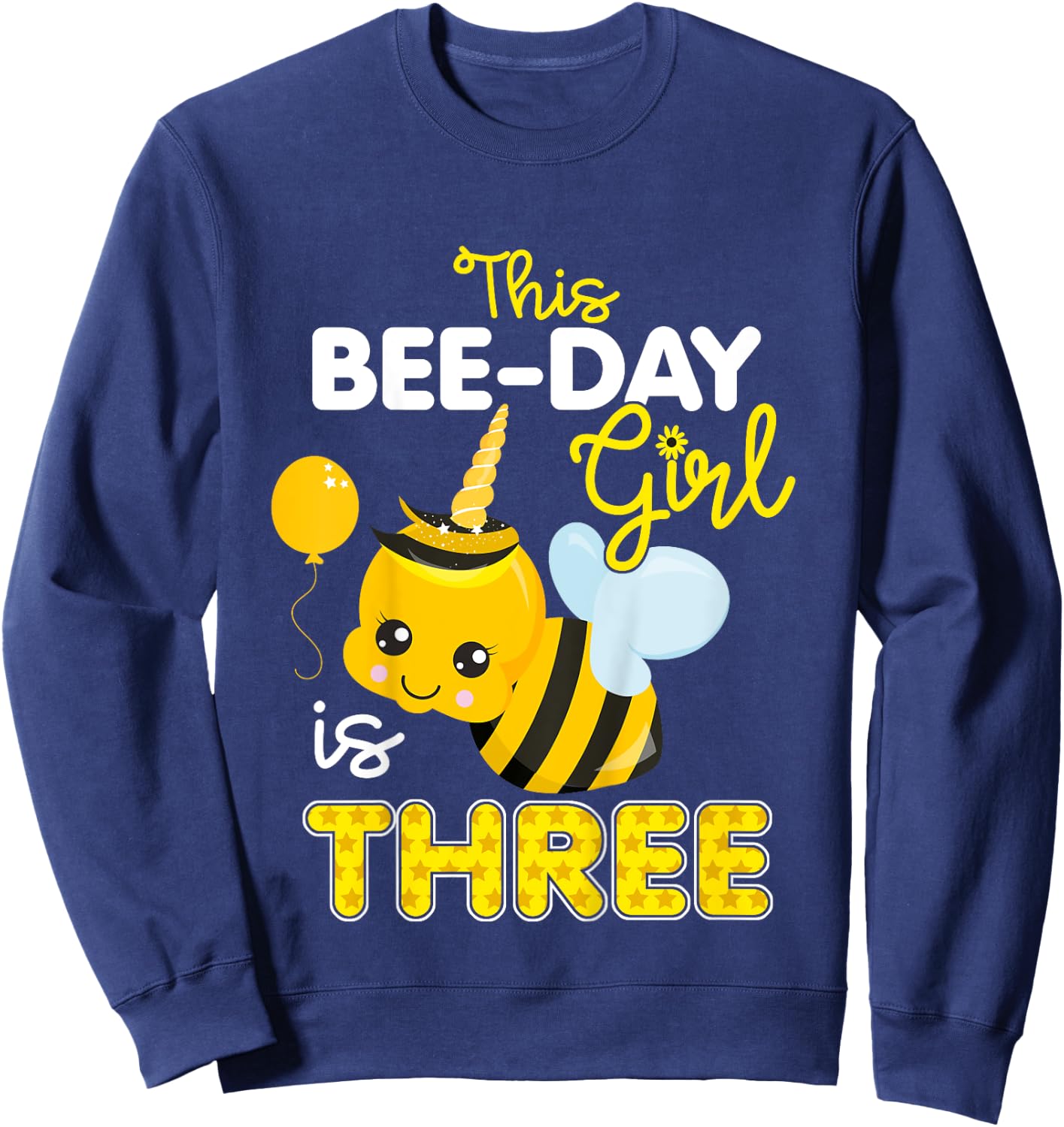3rd Birthday Girl Bee Themed 3 Year Old Bday Matching Party Sweatshirt - Sweatshirt | Navy