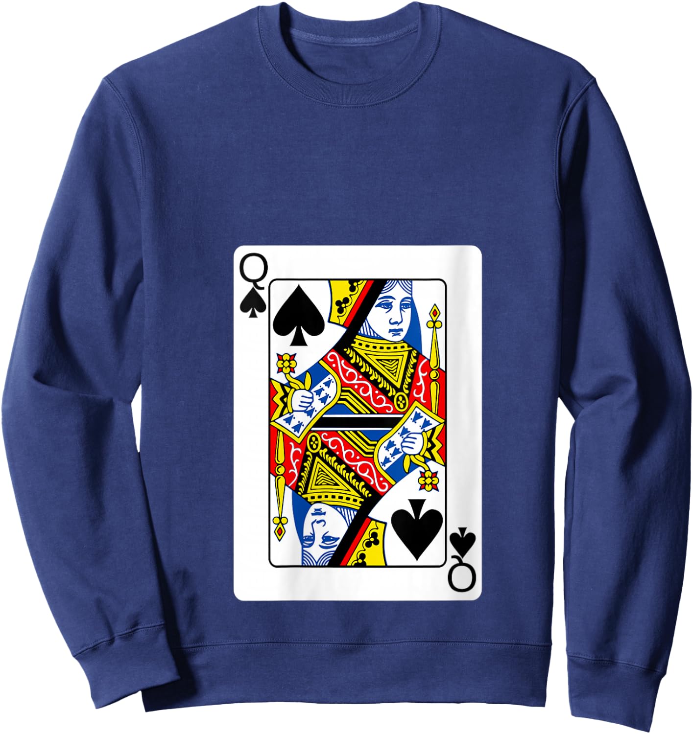 Queen Of Spades Playing Card Group Costume Poker Player V-Neck Sweatshirt - Sweatshirt | Navy