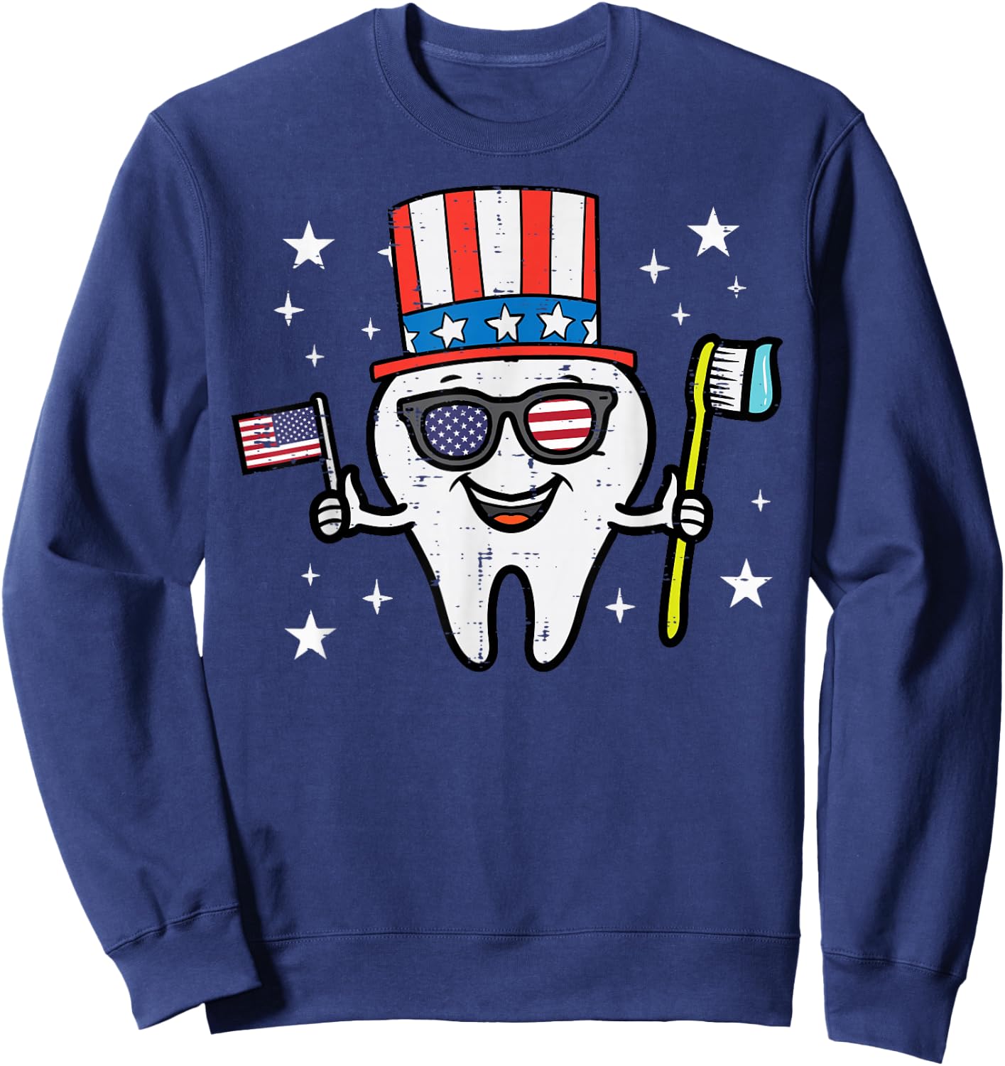 4th Of July Dentist Tooth Dental Patriotic Women Men Kids Sweatshirt - Sweatshirt | Navy