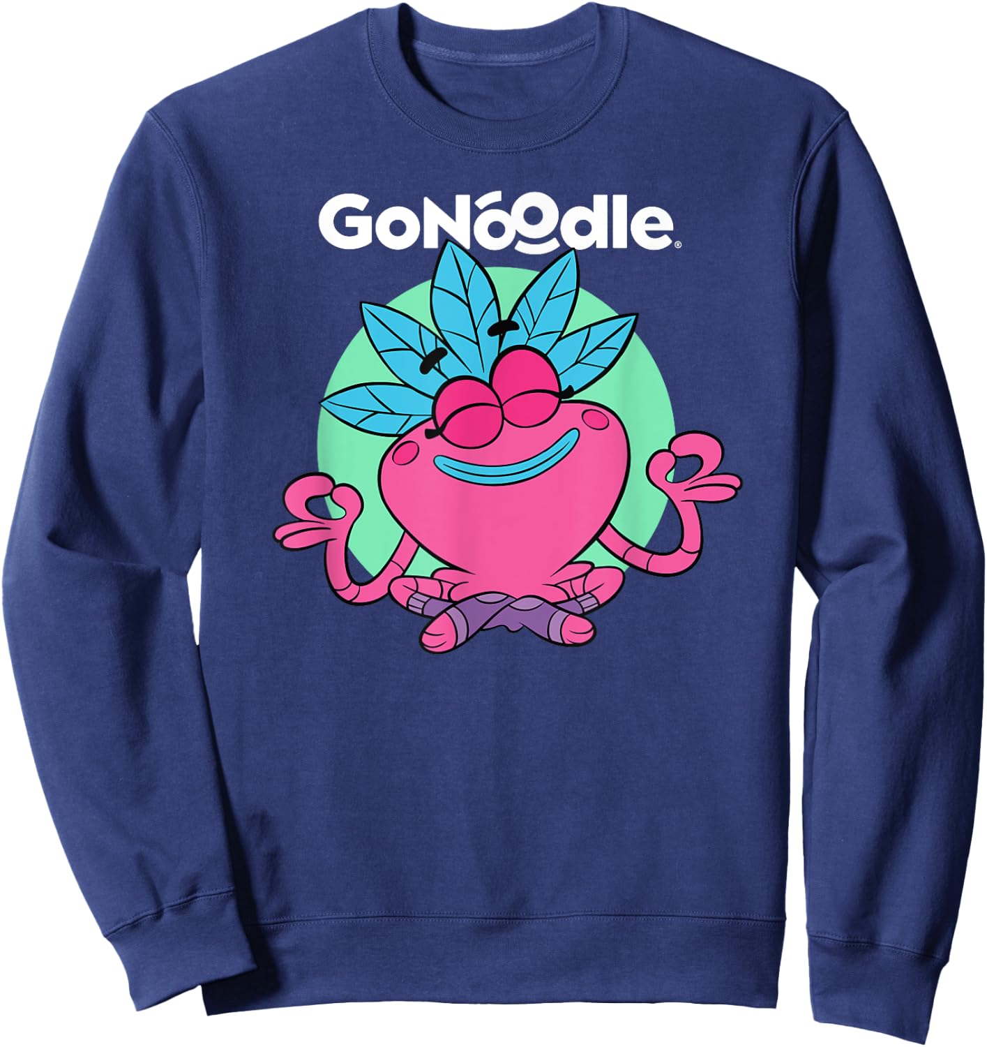 GoNoodle Om Petalhead Champ - -Adults & Kids - Black - Small - Short Sleeve - Classic Fit - Cotton & Polyester - Modern Classic - Stylish - Dancing & Running - All Seasons Sweatshirt - Sweatshirt | Navy