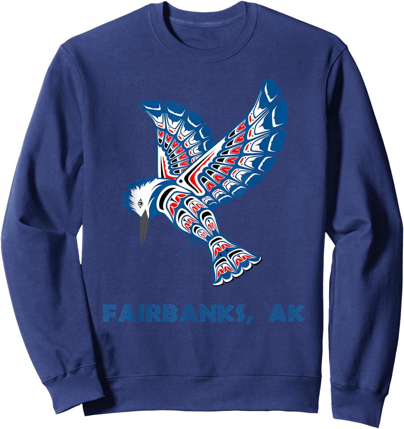 Fairbanks Alaska Kingfisher Native American Indian Bird Art Sweatshirt - Sweatshirt | Navy