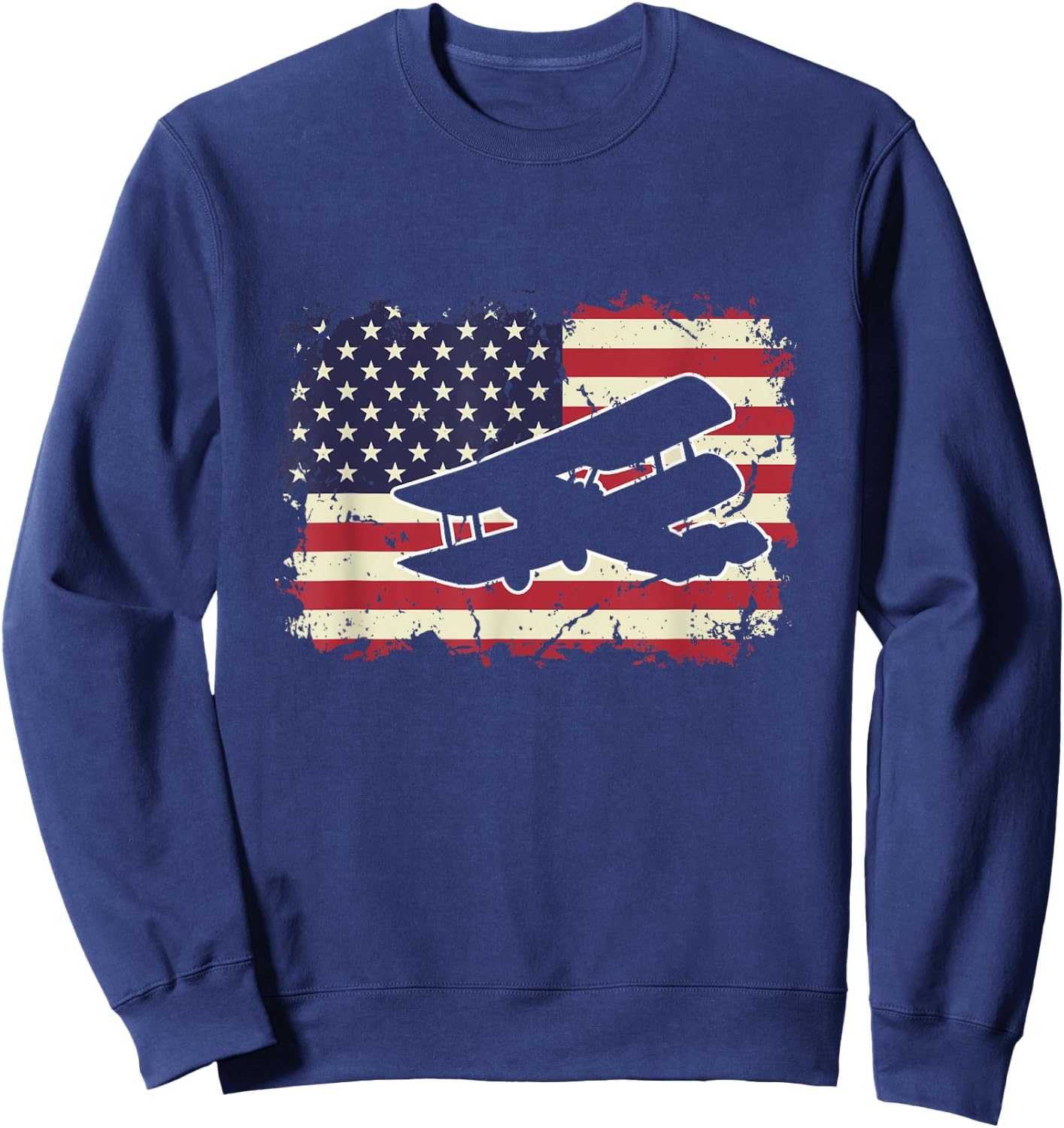 Biplane US Flag Patriotic American Aircraft Airplane Pilot Sweatshirt - Sweatshirt | Navy