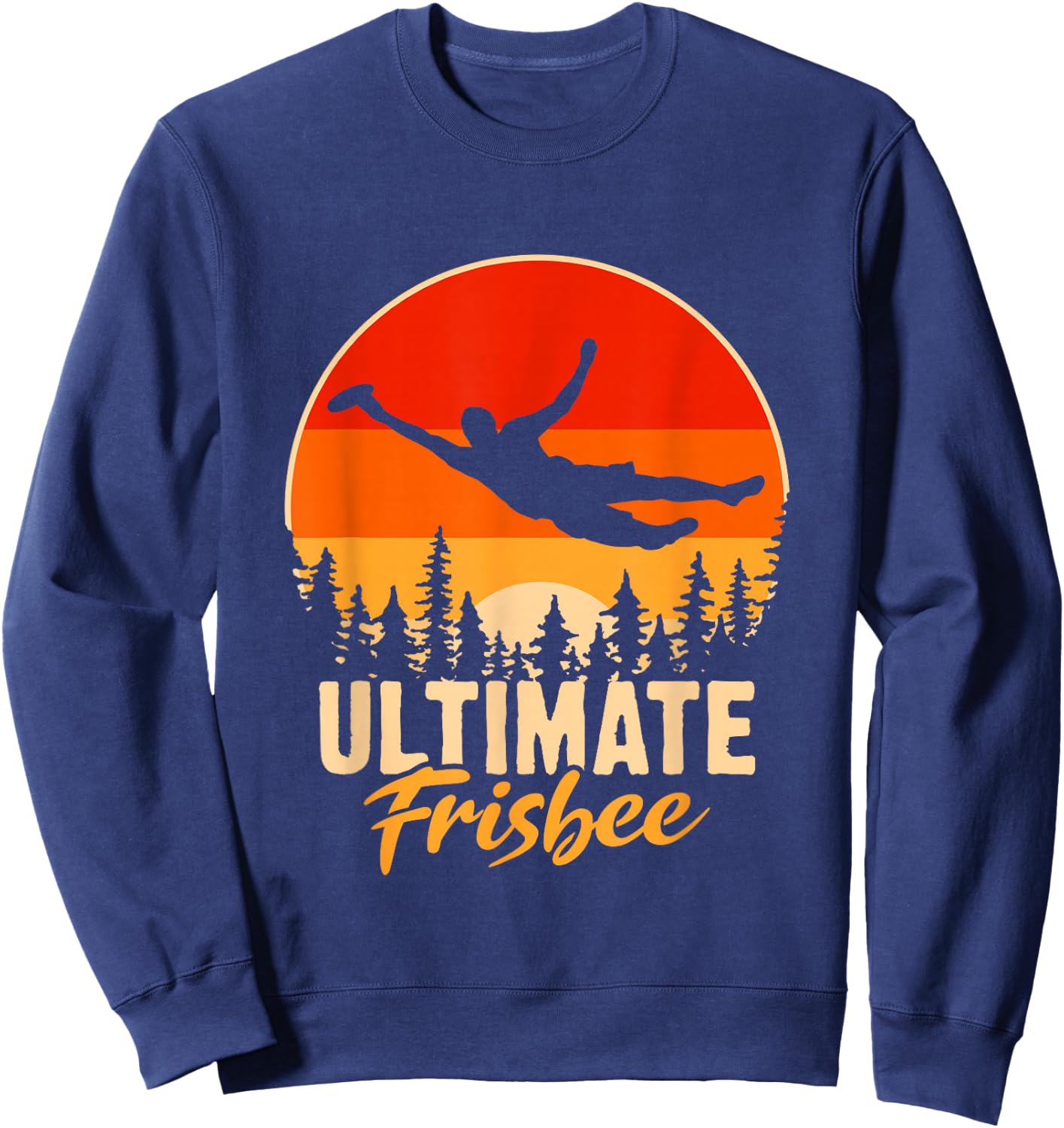 Retro Ultimate Frisbee Player Men Women Vintage Flying Disc Sweatshirt - Sweatshirt | Navy