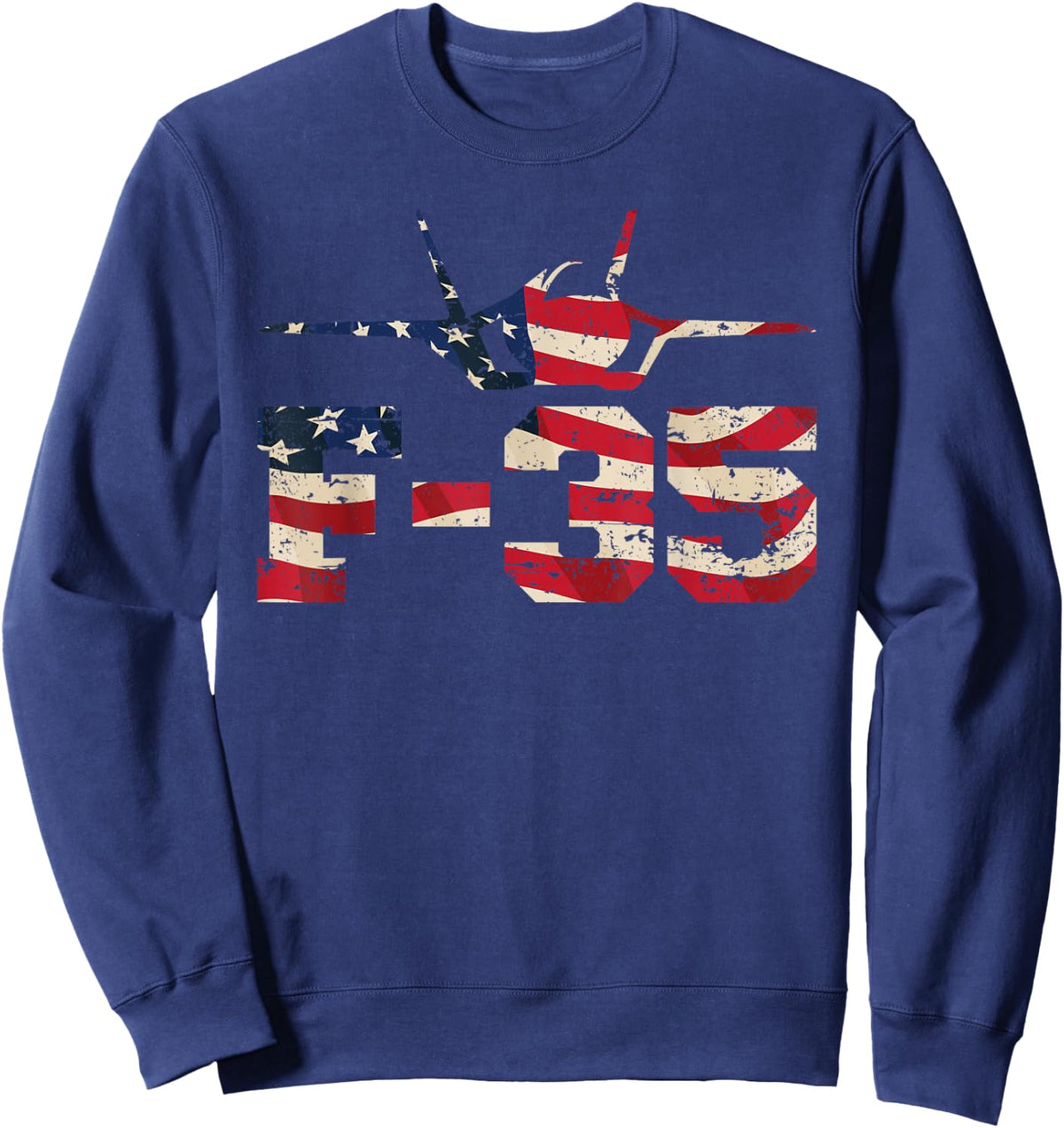 F 35 Fighter Jet Distressed USA Flag Overlay Kids Men Sweatshirt - Sweatshirt | Navy
