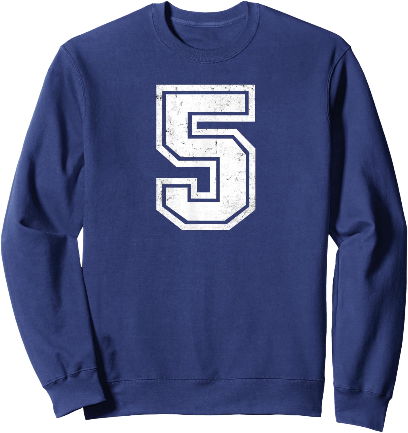 Number #5 Sport Distressed Varsity Number Sweatshirt - Sweatshirt | Navy