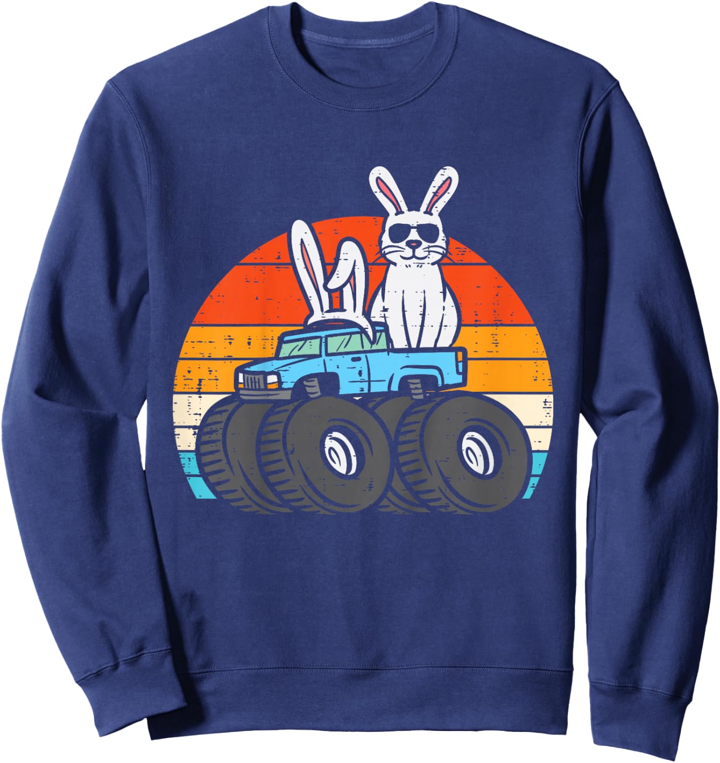 Kids Easter Bunny Rabbit Monster Trucks Retro Boys Kids Toddler Sweatshirt - Sweatshirt | Navy