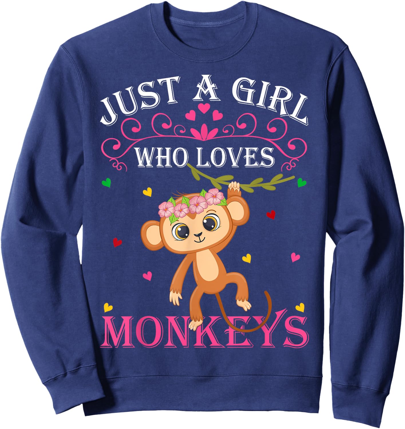 Just A Girl Who Loves Monkeys Cute Monkey Lover Kids Sweatshirt - Sweatshirt | Navy