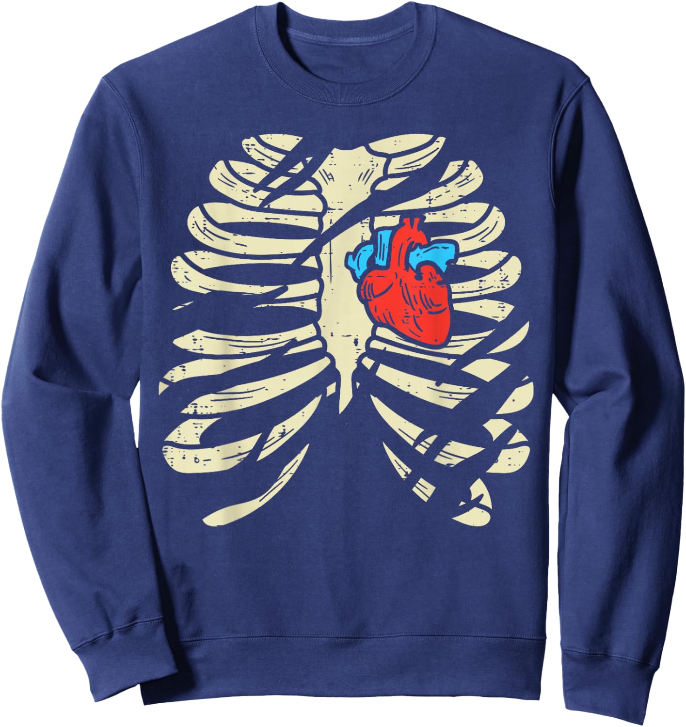Skeleton Rib Heart Scary Spooky Halloween Men Women Boys Kid Sweatshirt - Sweatshirt | Navy