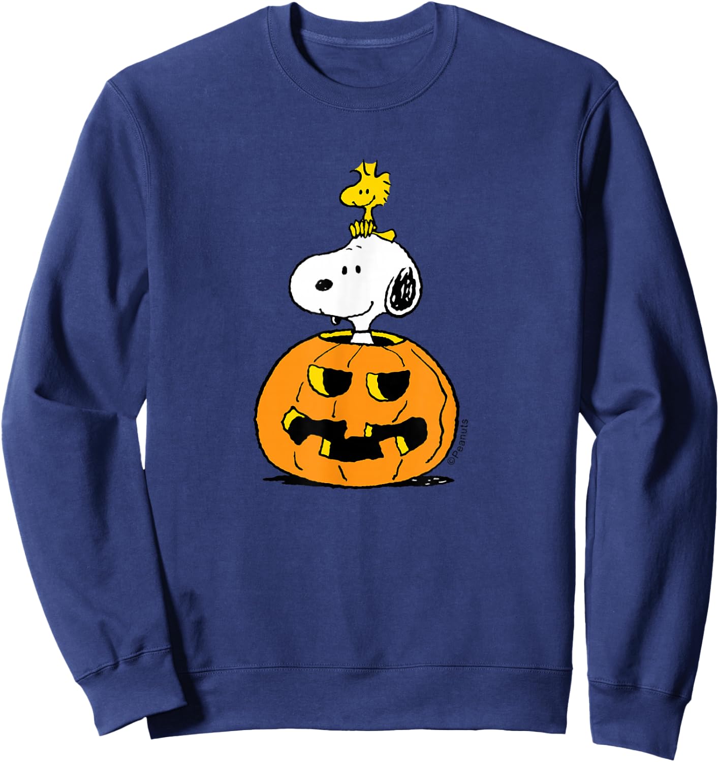 Peanuts - Halloween - Snoopy Woodstock Pumpkin Sweatshirt - Sweatshirt | Navy