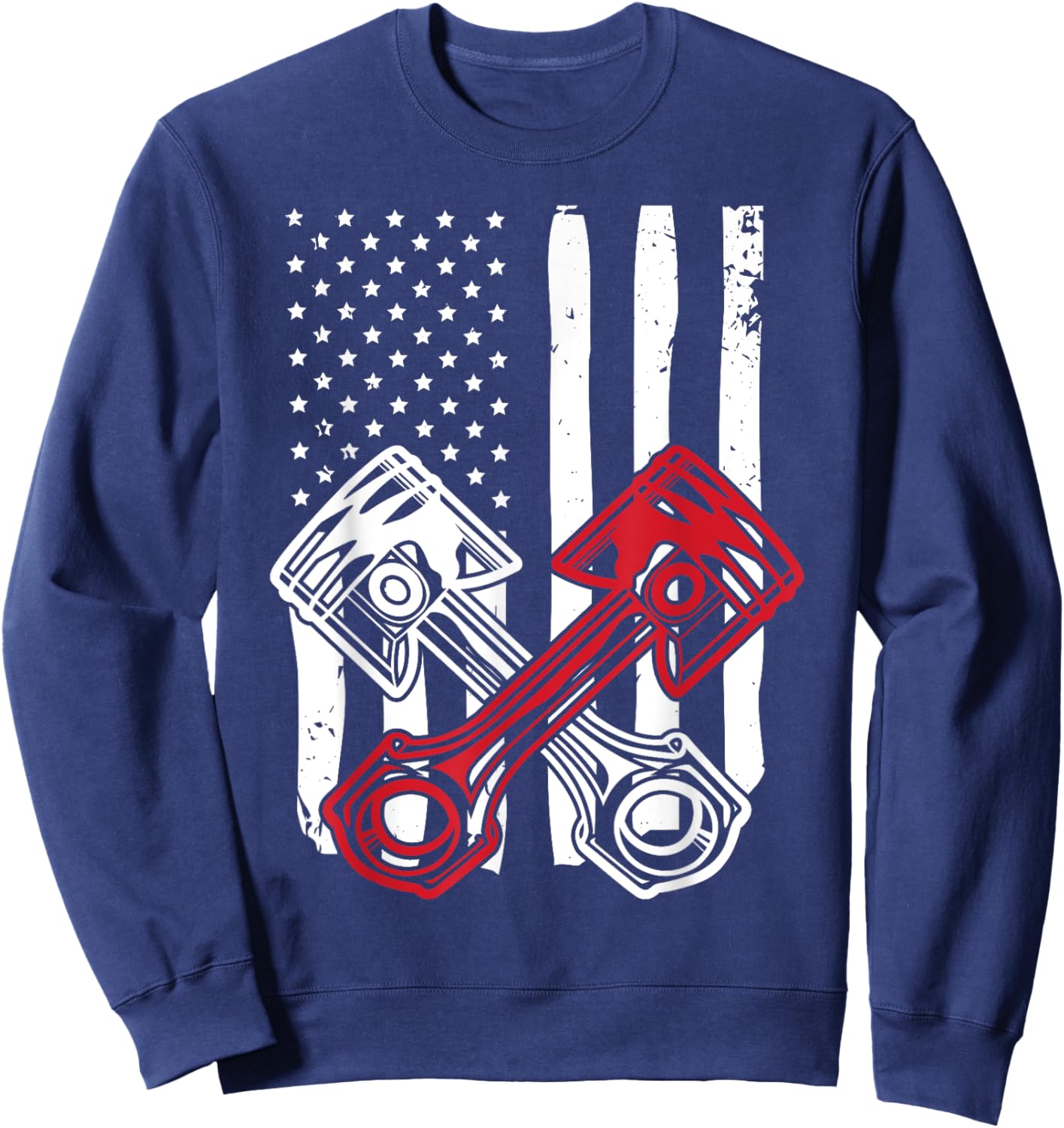 Vintage American Flag Piston Funny Muscle Car Mechanic Gift Men Sweatshirt - Sweatshirt | Navy