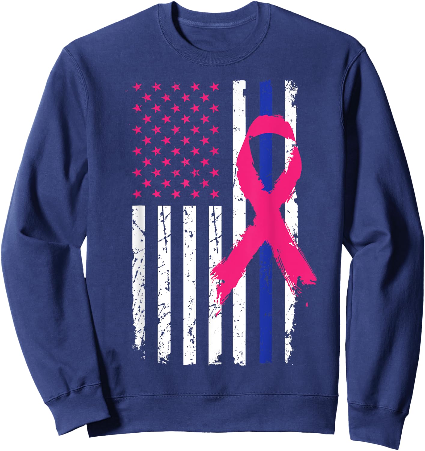 American Police Flag Cool Breast Cancer Awareness Gift Sweatshirt - Sweatshirt | Navy