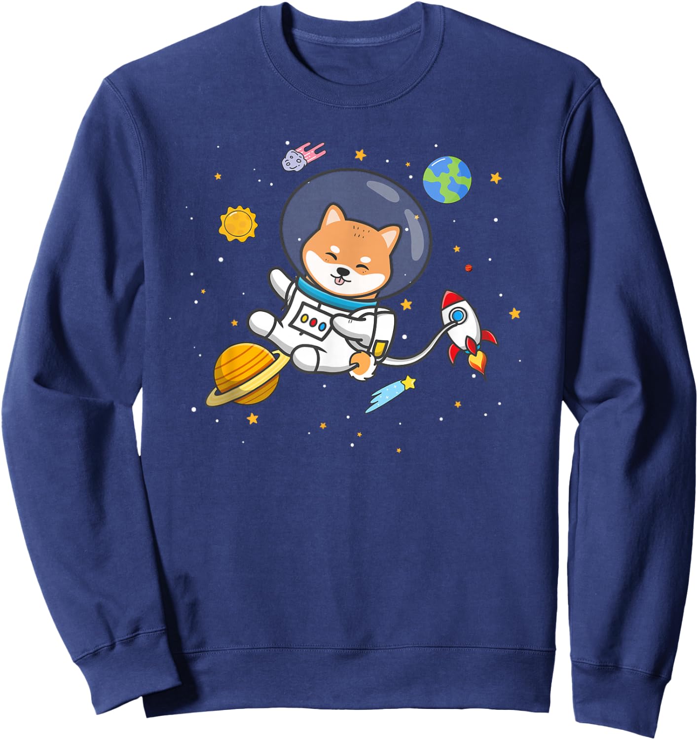 Kids Boys Doge Meme Lover Space Moon Shiba Inu Dog Sweatshirt - Sweatshirt | Navy