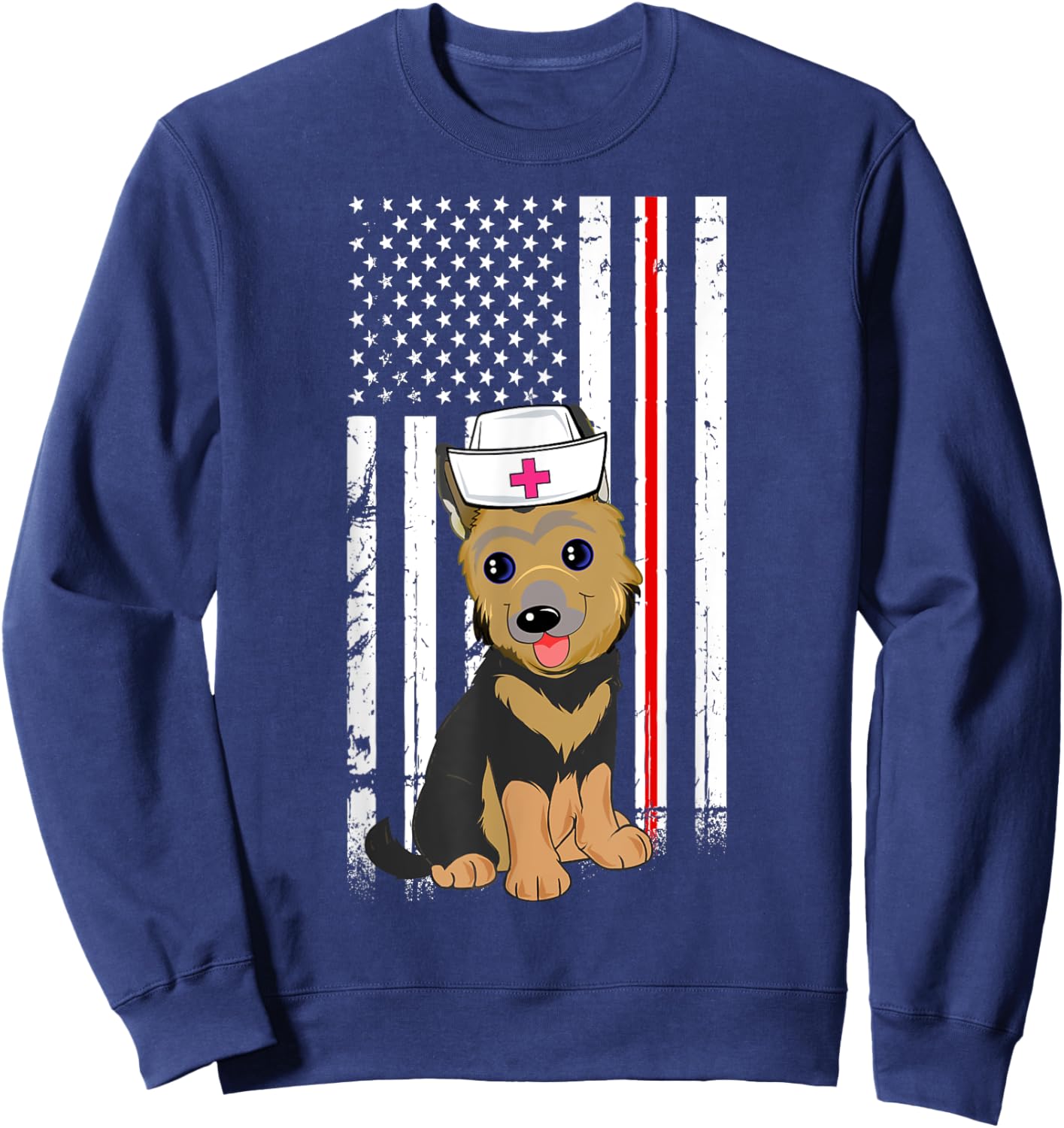 German Shepherd Dog Nurse American Flag Thin Red Line Sweatshirt - Sweatshirt | Navy