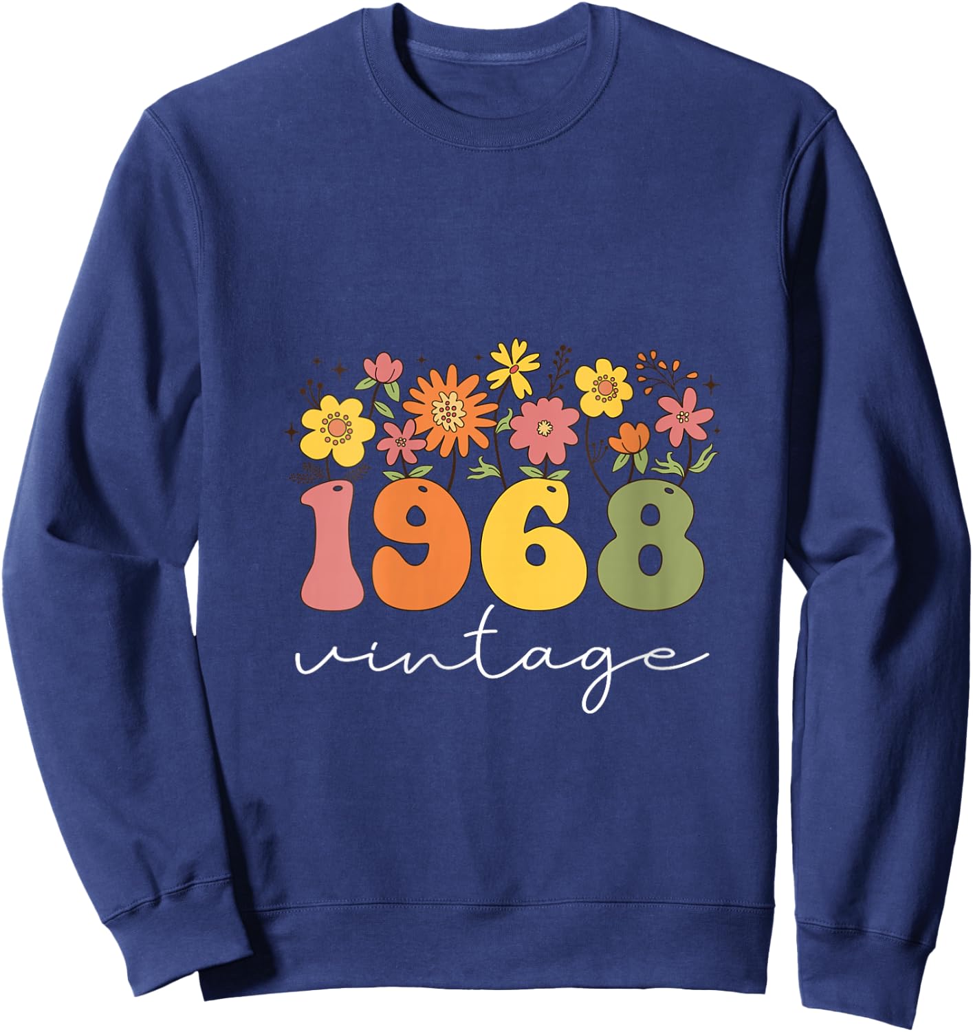 Women's 1968 Vintage Floral 55th Birthday Women Girls Wildflower V-Neck Sweatshirt - Sweatshirt | Navy