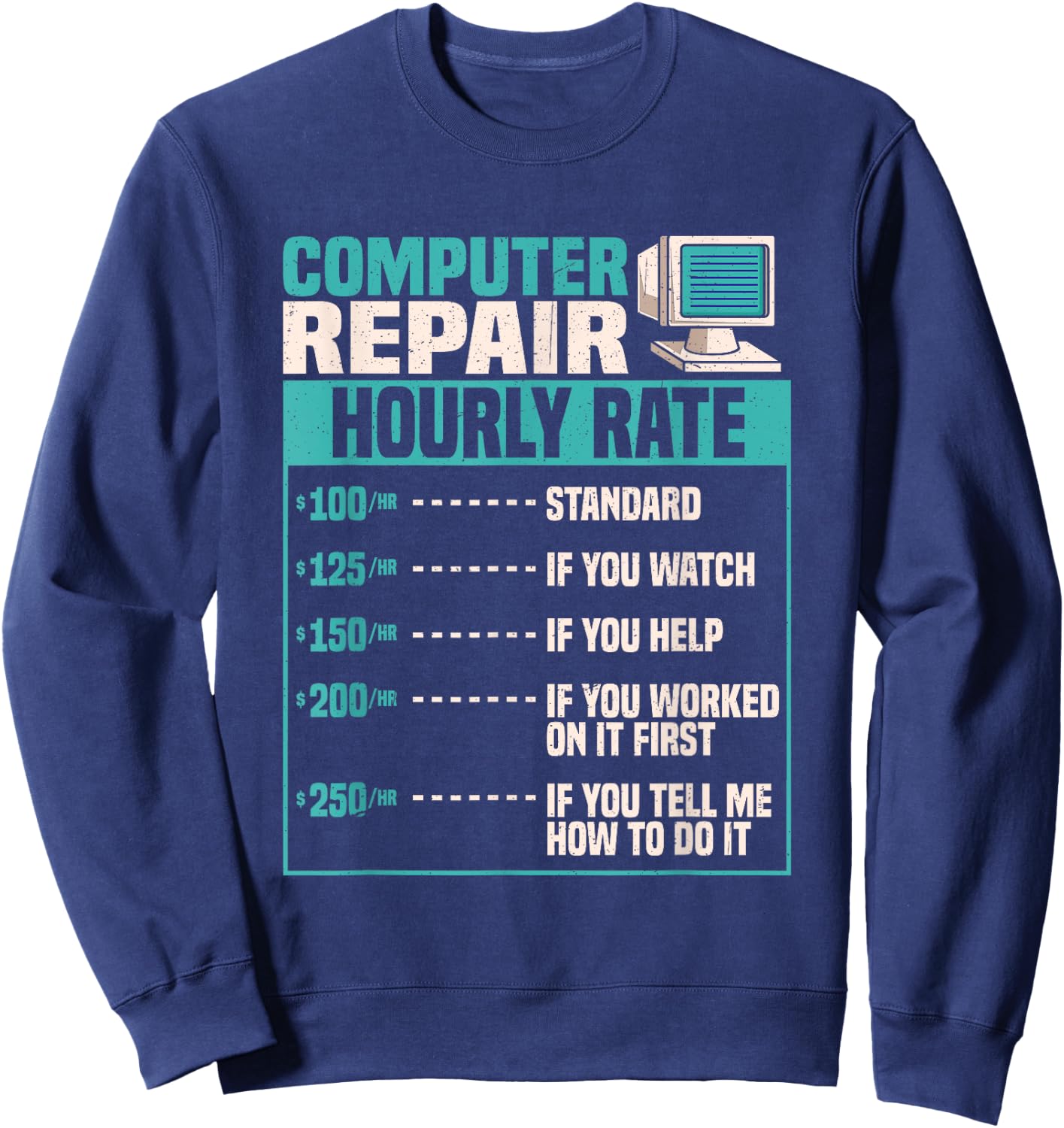 Funny Computer Repair Hourly Rate Small Sweatshirt - Sweatshirt | Navy