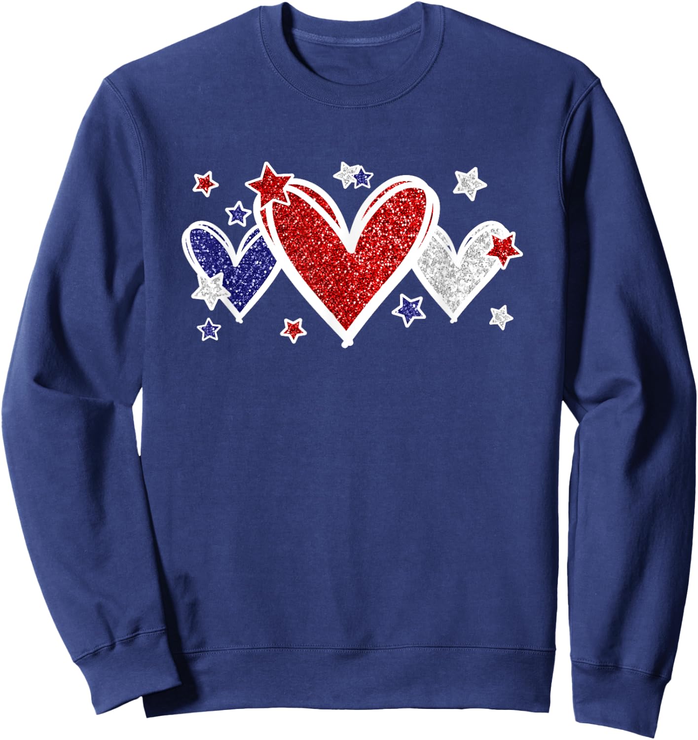 Cute Red White Blue Hearts And Stars For Patriotic Women Sweatshirt - Sweatshirt | Navy