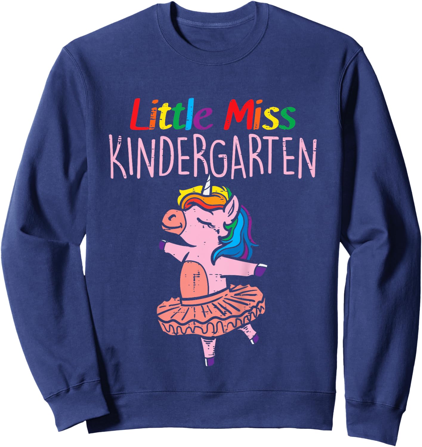 Little Miss Kindergarten Unicorn Back To School Day Girls Sweatshirt - Sweatshirt | Navy
