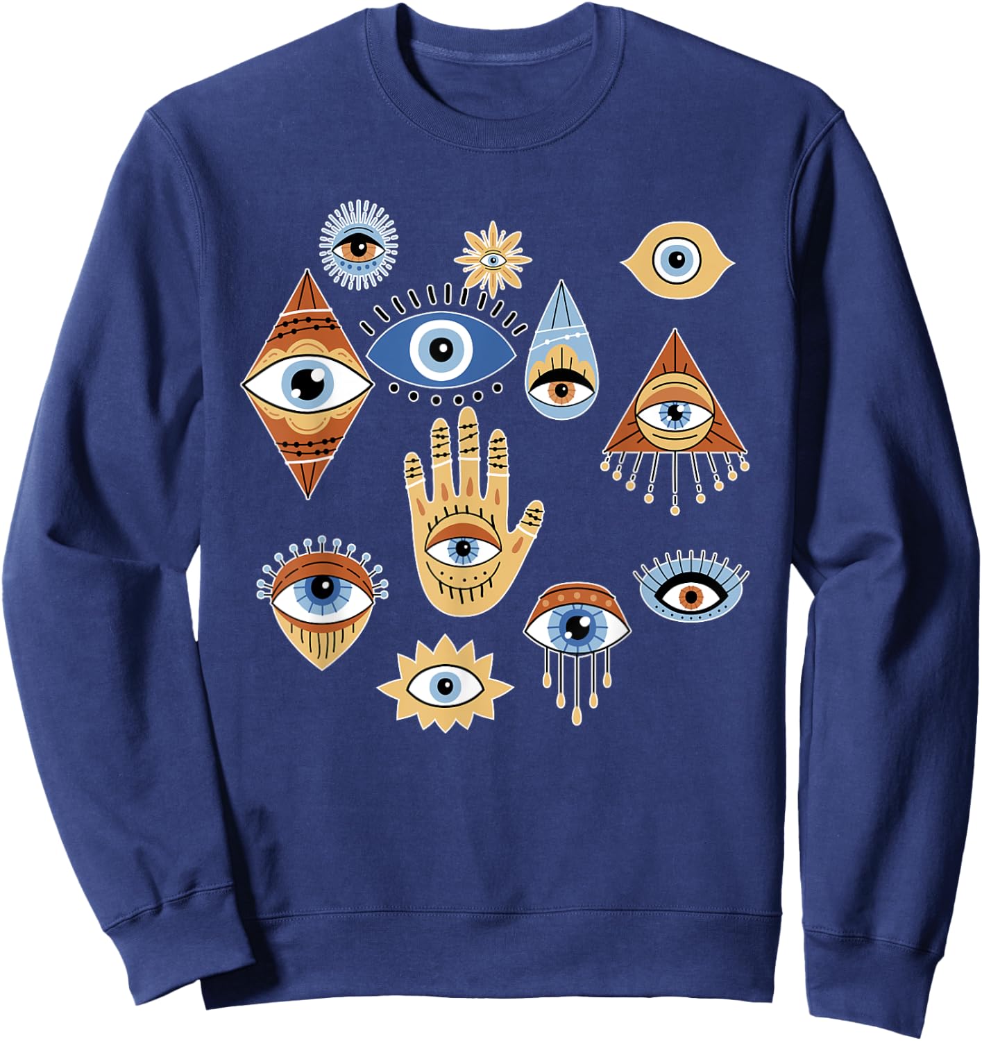 Evil Eye Curse Protection Hand of Hamsa Seeing Eyes Sweatshirt - Sweatshirt | Navy