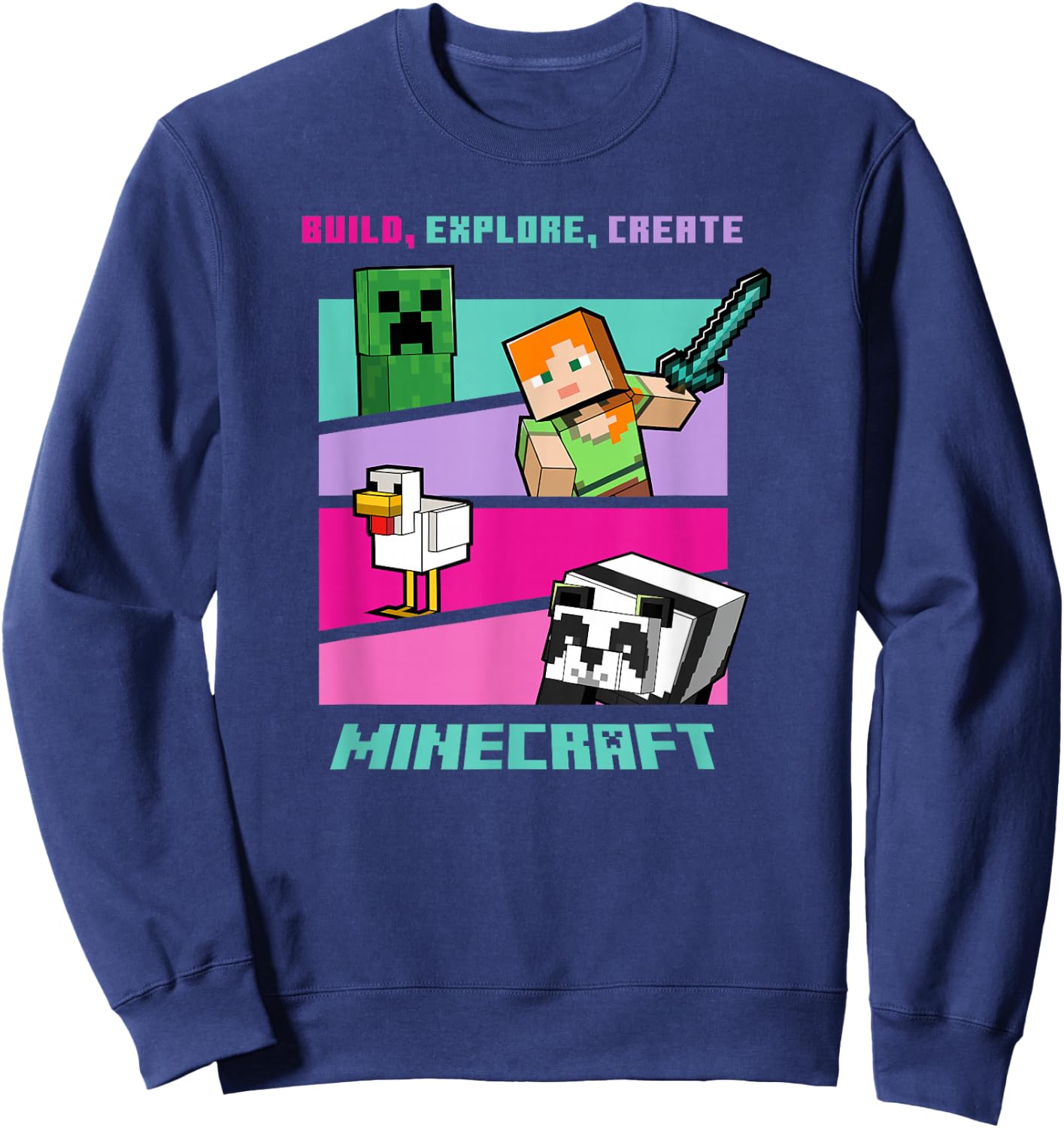 Minecraft Build Explore Create Group Poster Sweatshirt - Sweatshirt | Navy