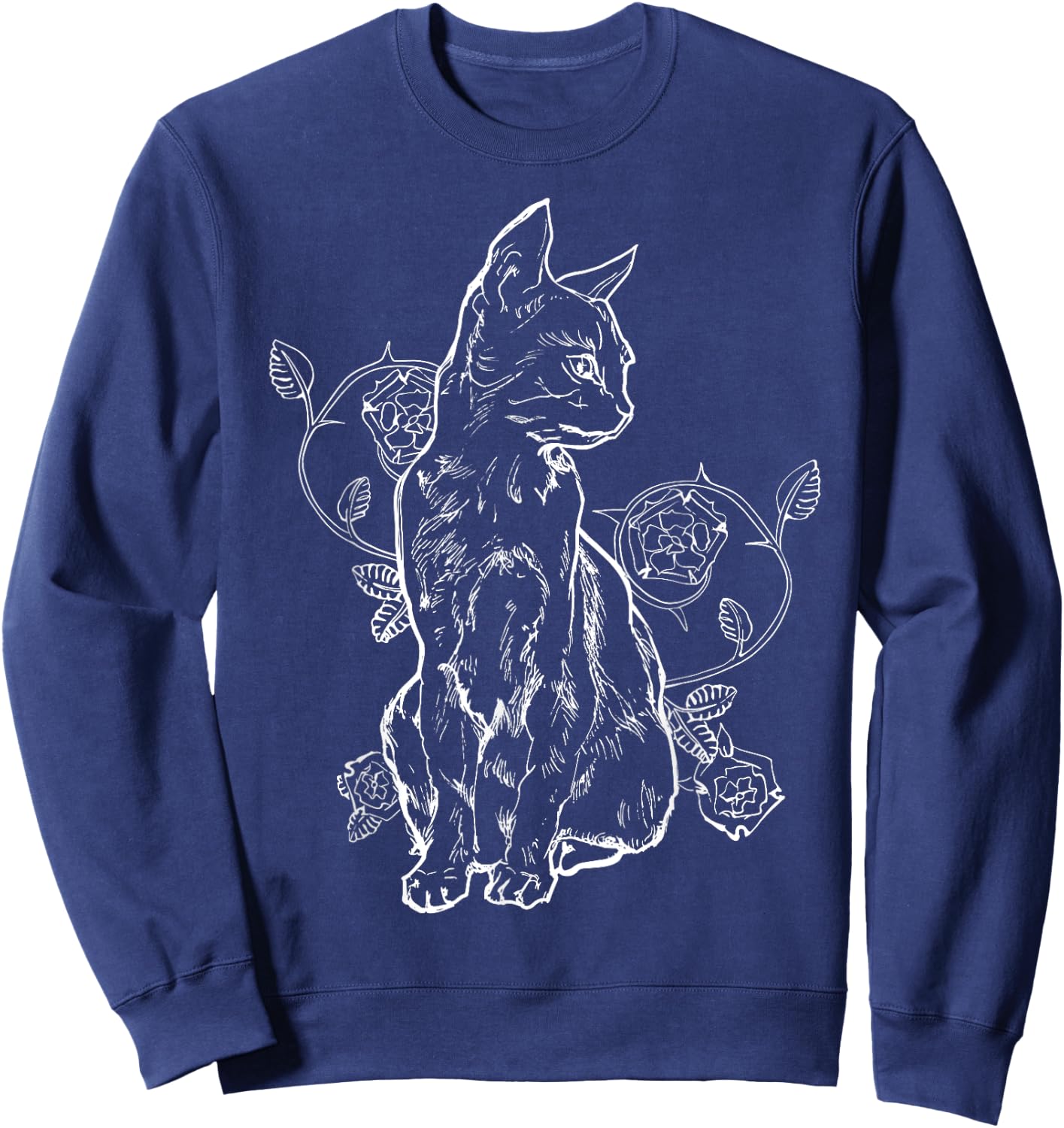 Black Roses Alt Aesthetic Nu Goth Teen Goth Cat Sweatshirt - Sweatshirt | Navy