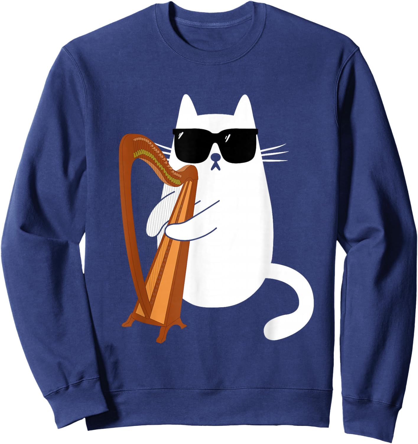 Funny Cat Wearing Sunglasses Playing Harp Harpist Musician Sweatshirt - Sweatshirt | Navy