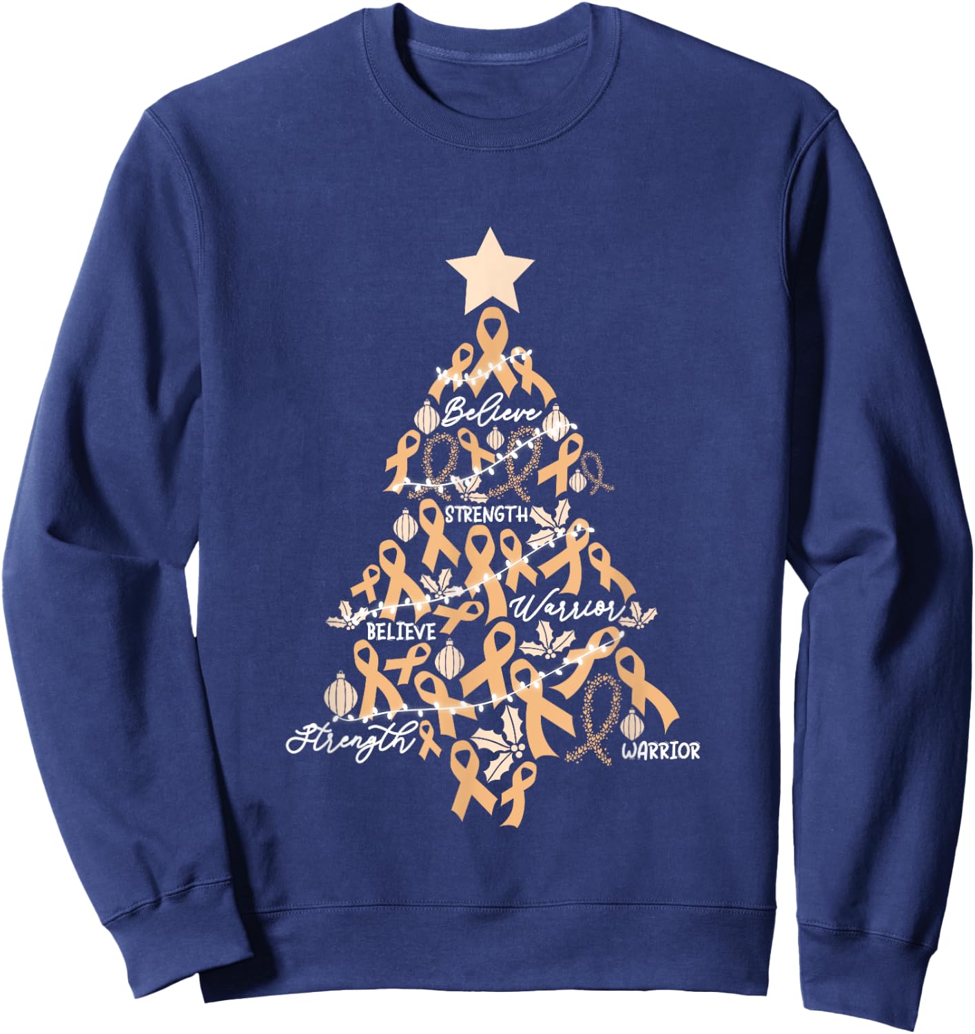 Christmas Uterine Cancer Endometrial Awareness Ribbon Sweatshirt - Sweatshirt | Navy