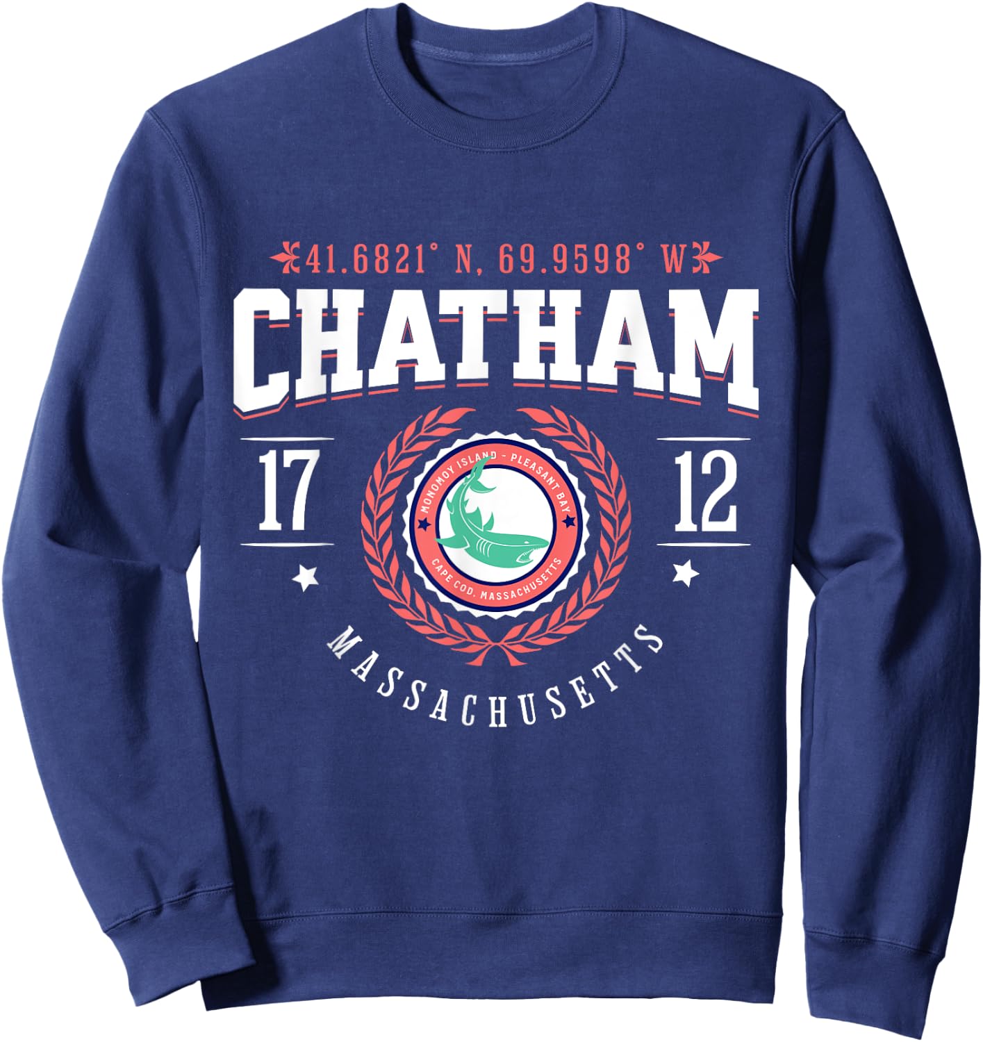 Chatham MA Cape Cod Souvenir Beach Shark Nautical Design Men Women Girls Kids Sweatshirt - Sweatshirt | Navy