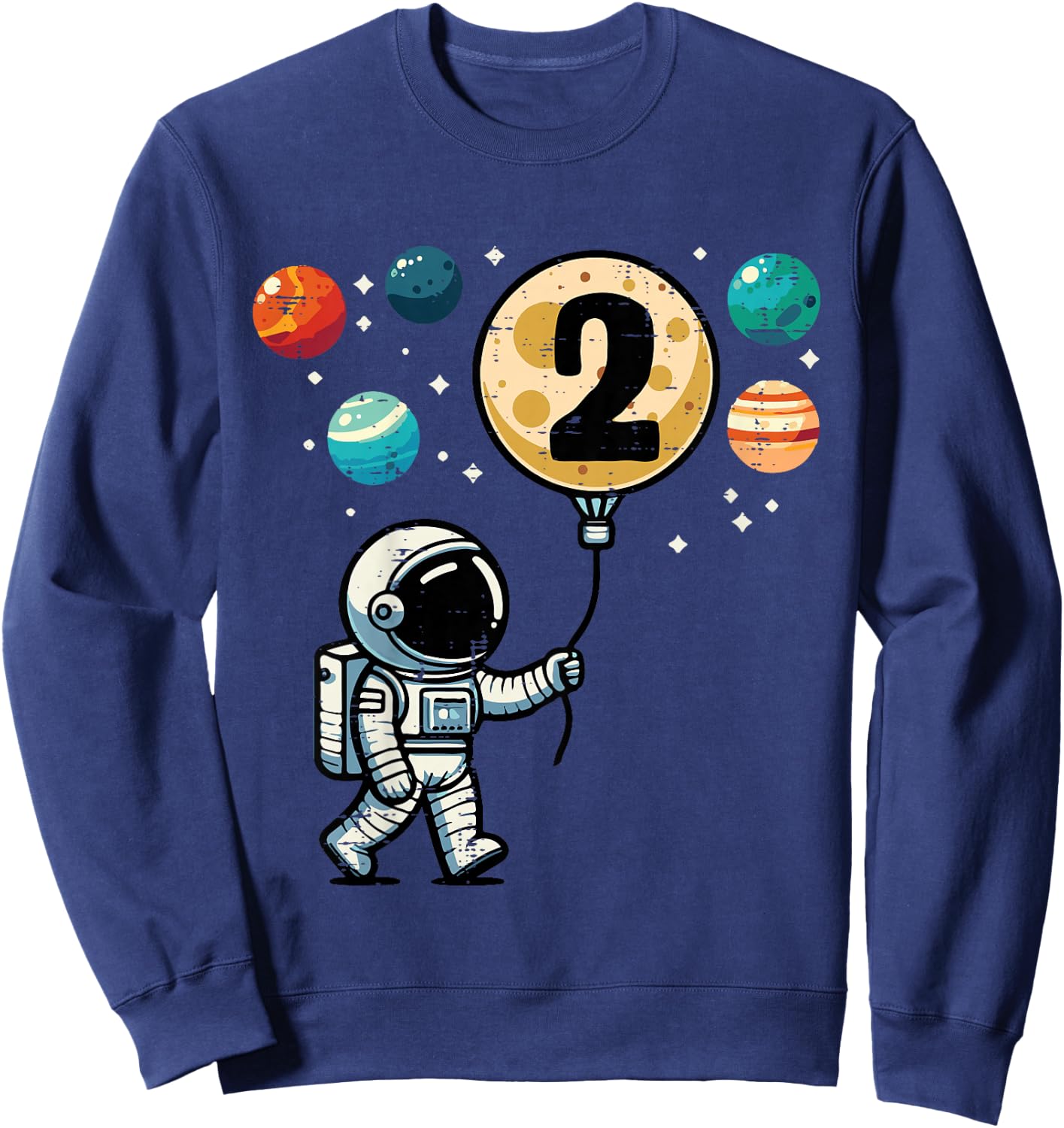 Kids 2nd Birthday Astronaut Planets 2 Year Old Bday Toddler Boys Sweatshirt - Sweatshirt | Navy