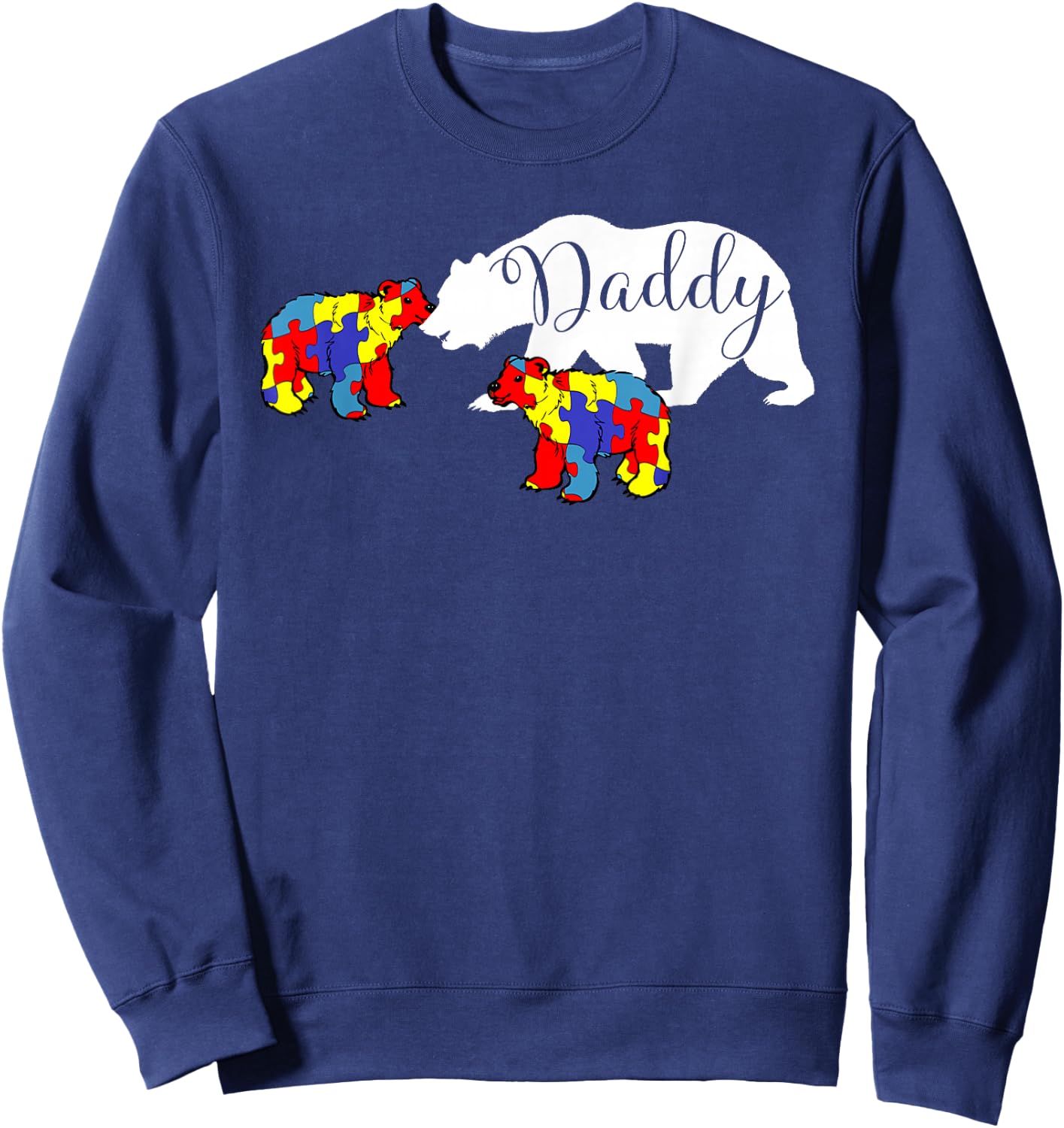 Daddy Bear Autism Awareness 2 Cubs Dad Two Autistic Kids Sweatshirt - Sweatshirt | Navy