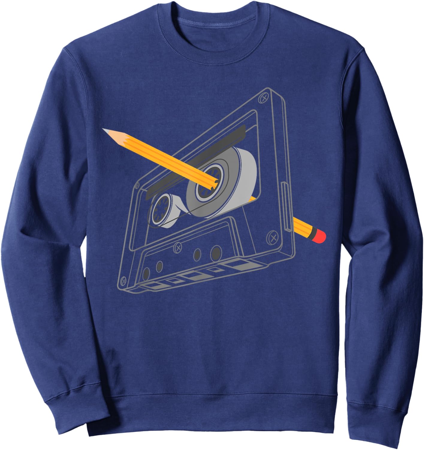 Vintage Rewind Funny 80s 90s Cassette Pencil Gift Men Women Sweatshirt - Sweatshirt | Navy