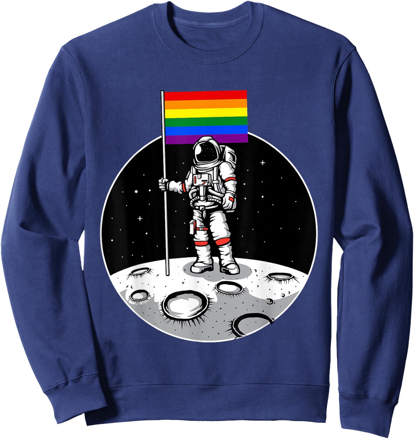 LGBT Gay Pride Rainbow Flag Astronaut Moon Landing Sweatshirt - Sweatshirt | Navy